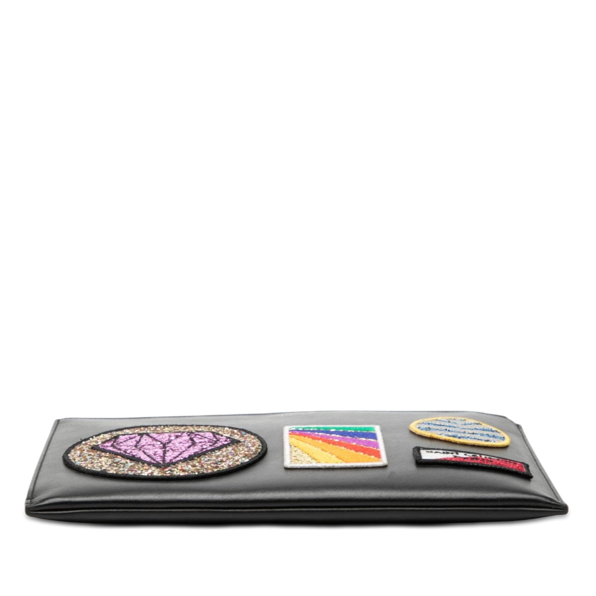 Saint Laurent Leather Multi Patch Zip Pouch