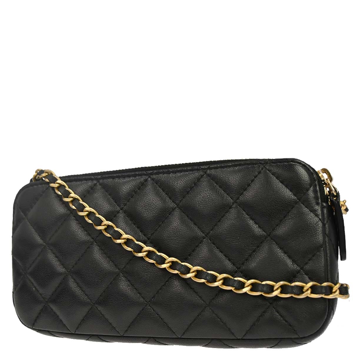 Chanel 2019 Black Lambskin Double Zip Chain WOC Shoulder Bag