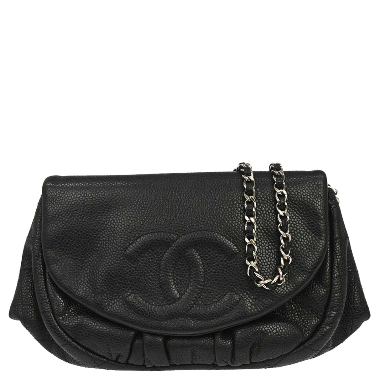 Chanel 2009 - 2010 Black Caviar Skin Half Moon Flap WOC Wallet on Chain Shoulder Bag