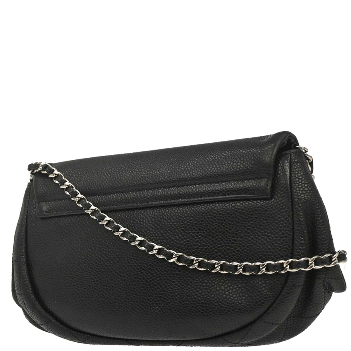 Chanel 2009 - 2010 Black Caviar Skin Half Moon Flap WOC Wallet on Chain Shoulder Bag