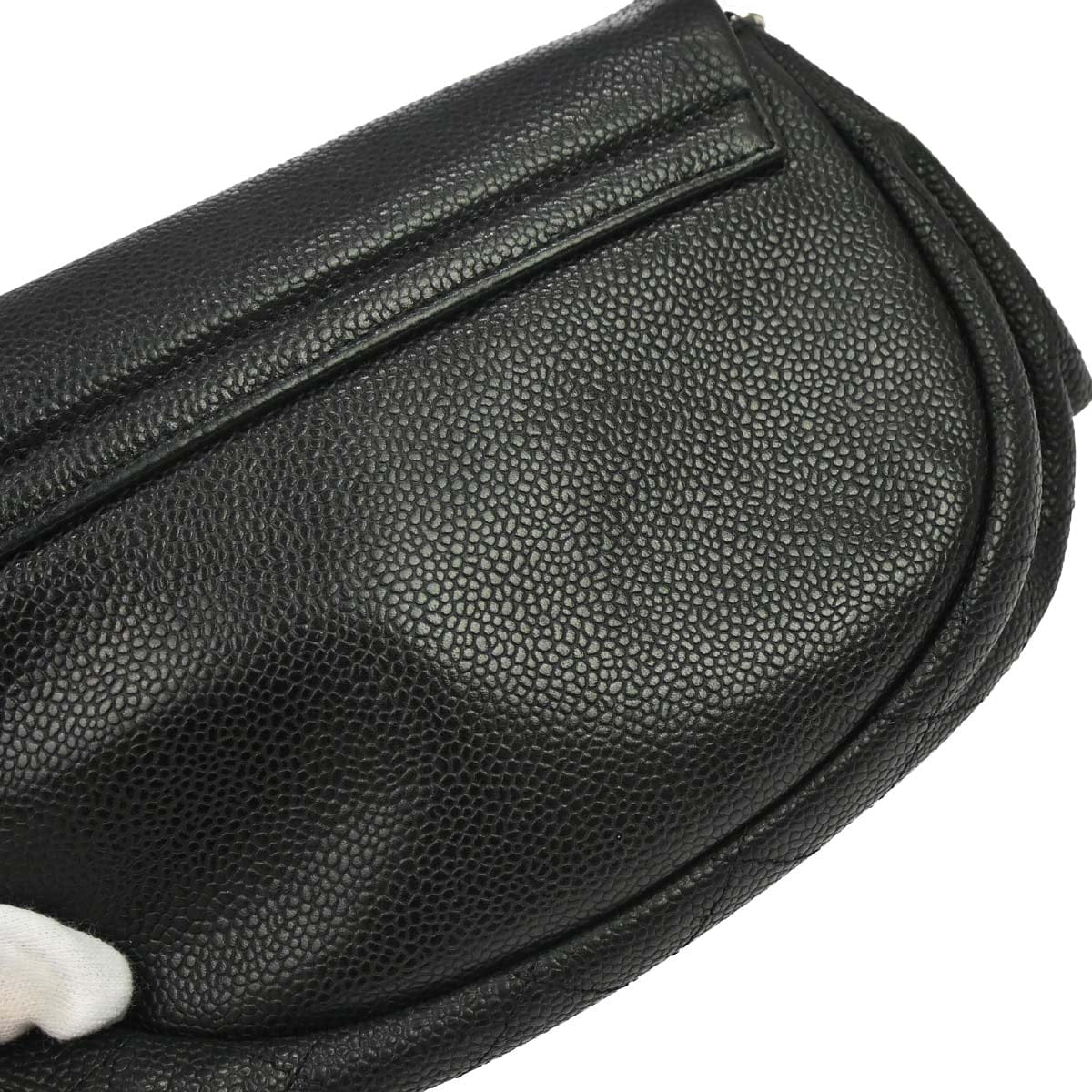Chanel 2009 - 2010 Black Caviar Skin Half Moon Flap WOC Wallet on Chain Shoulder Bag