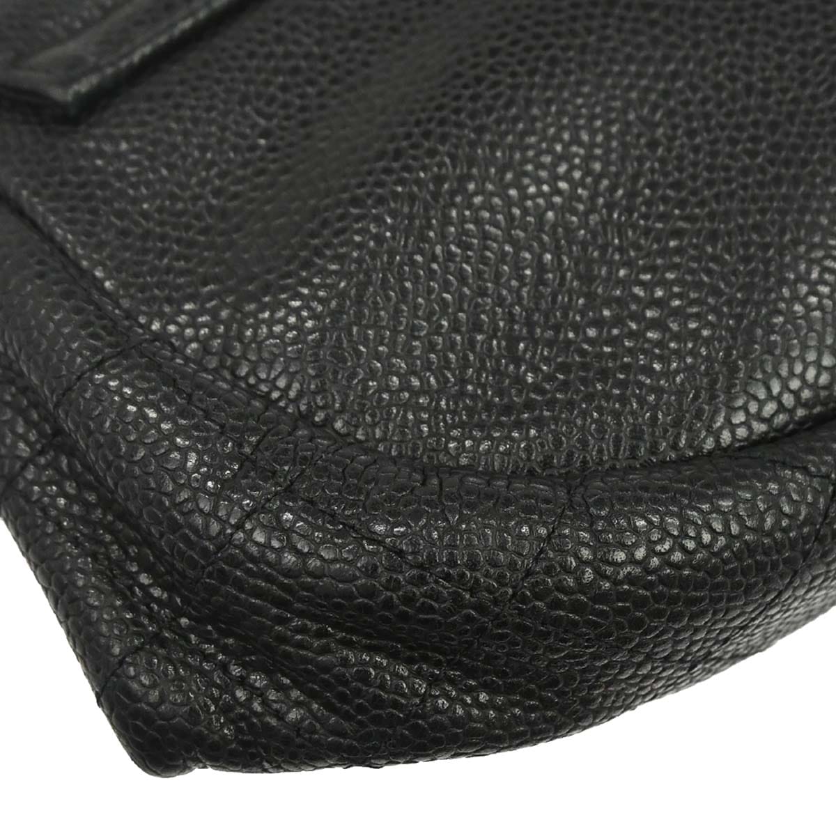 Chanel 2009 - 2010 Black Caviar Skin Half Moon Flap WOC Wallet on Chain Shoulder Bag