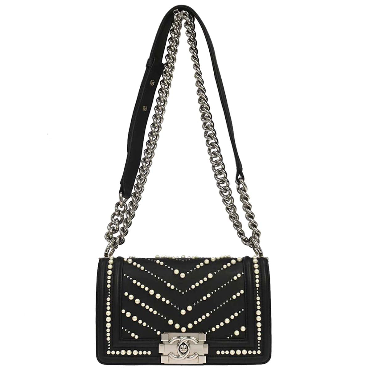 Chanel Boy Chanel 2019 Black Lambskin Costume Pearl Small Chain Shoulder Bag