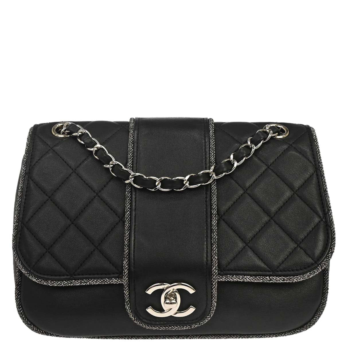 Chanel 2019 Black Lambskin Lurex Elementary Chic Flap Shoulder Bag
