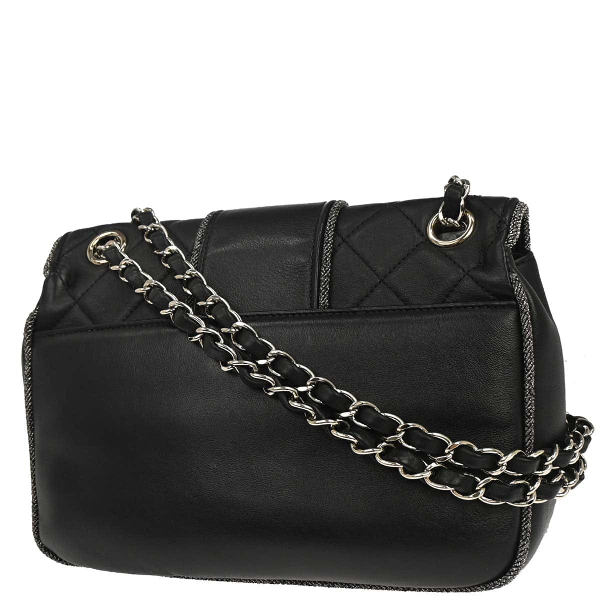Chanel 2019 Black Lambskin Lurex Elementary Chic Flap Shoulder Bag