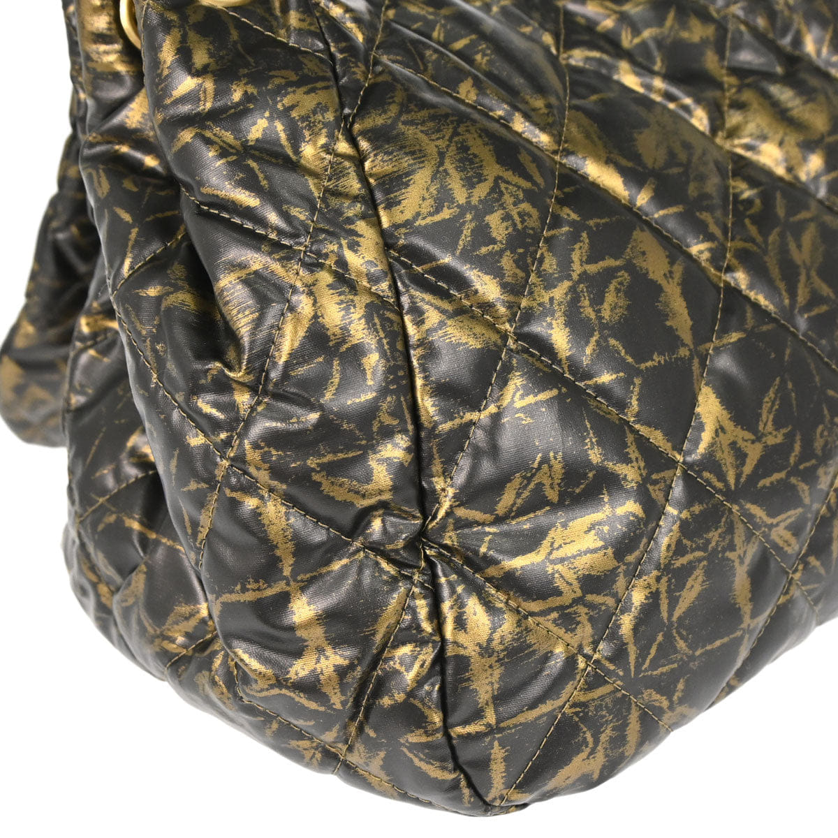 Chanel 2009 - 2010 Black Gold Printed Nylon Accordion Flap Bag