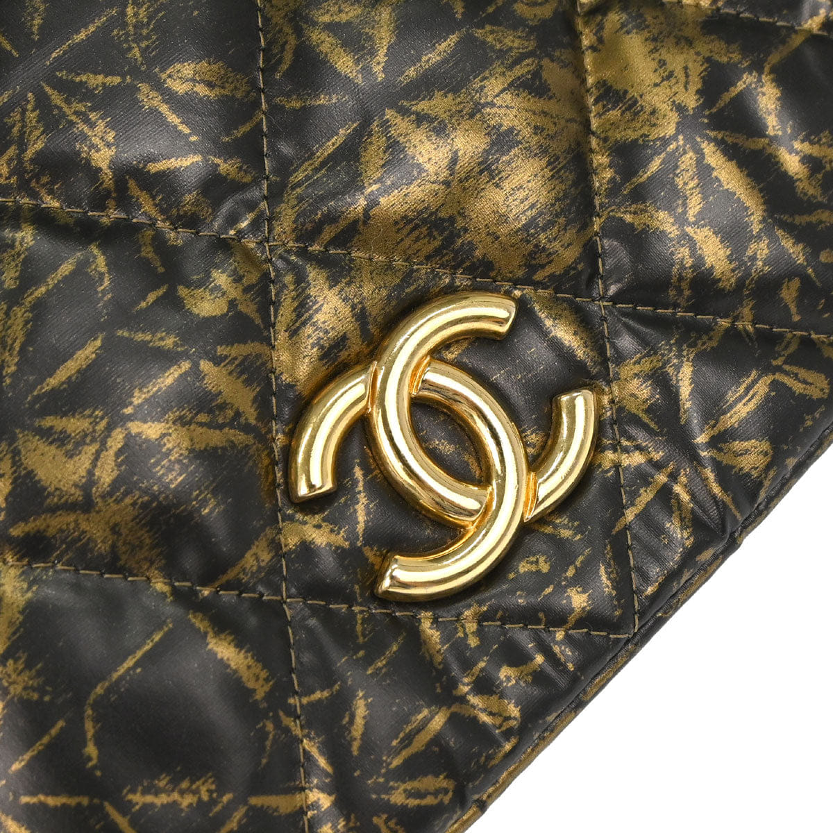 Chanel 2009 - 2010 Black Gold Printed Nylon Accordion Flap Bag