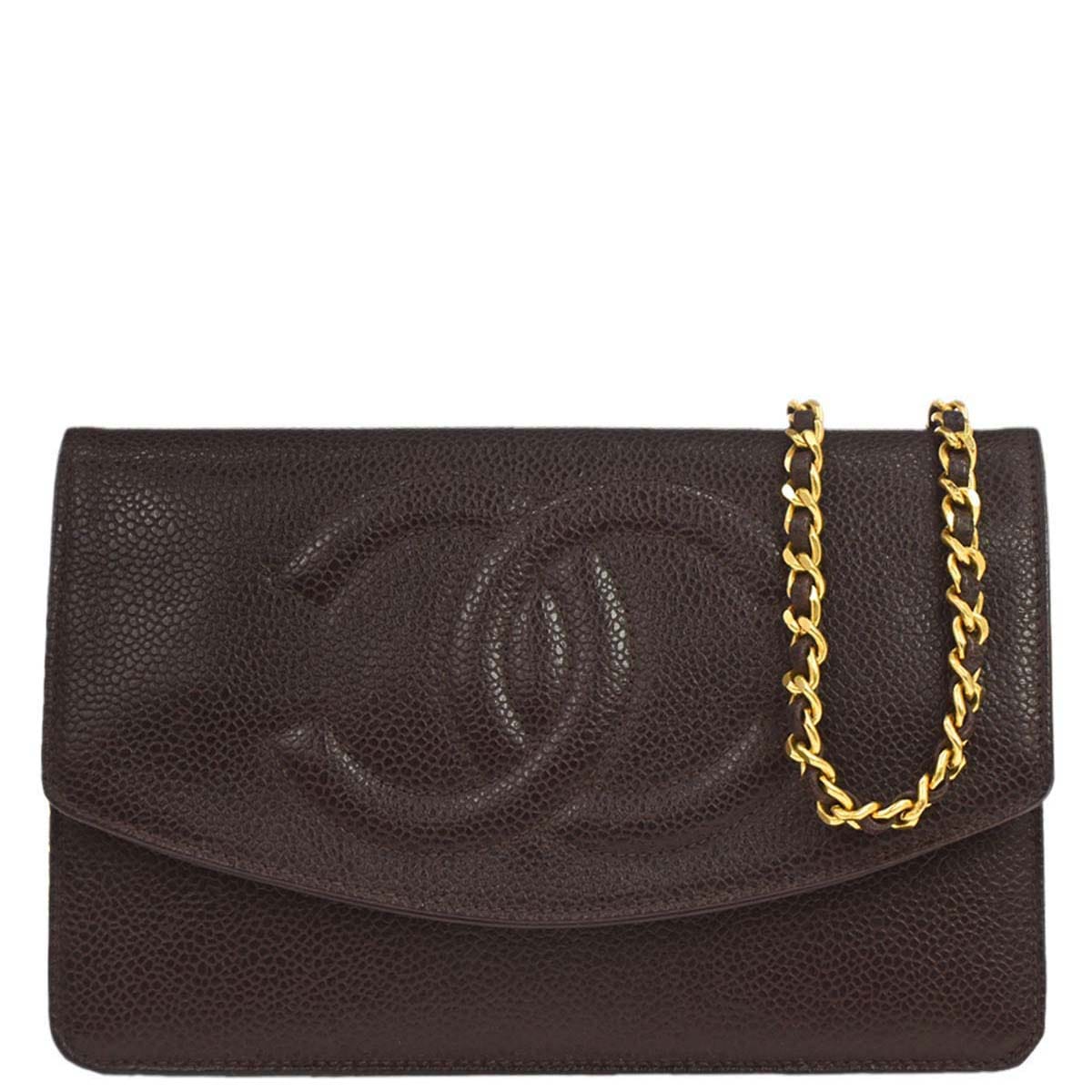Chanel 1996 - 1997 Brown Caviar Skin Timeless WOC Wallet on Chain Shoulder Bag