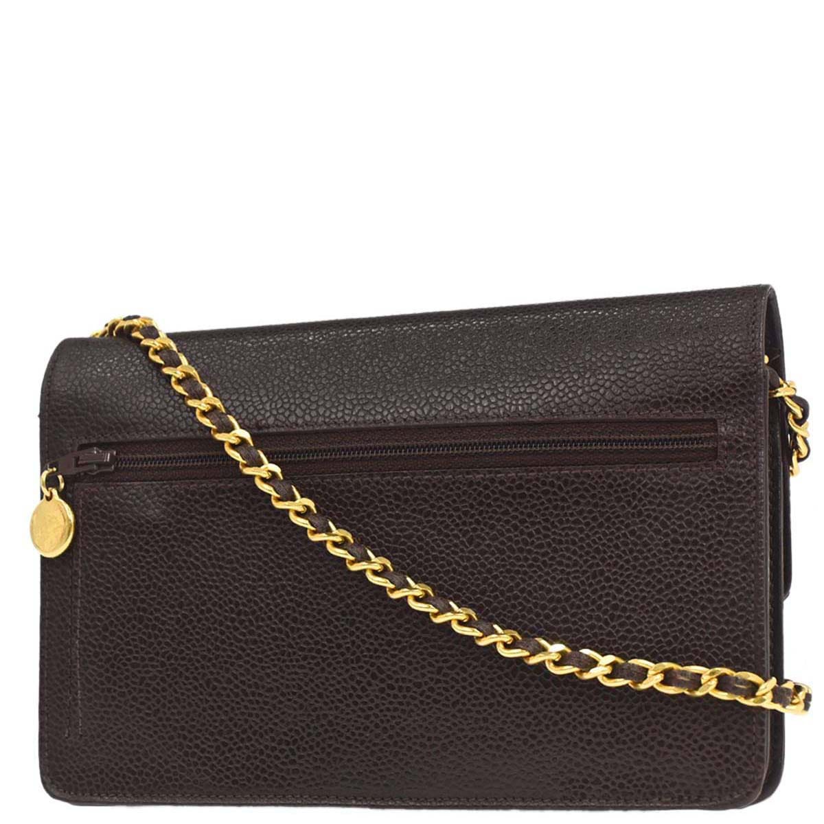 Chanel 1996 - 1997 Brown Caviar Skin Timeless WOC Wallet on Chain Shoulder Bag