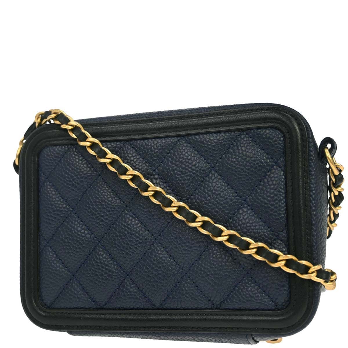 Chanel 2018 - 2019 Navy Caviar Skin Filigree Vanity Shoulder Bag