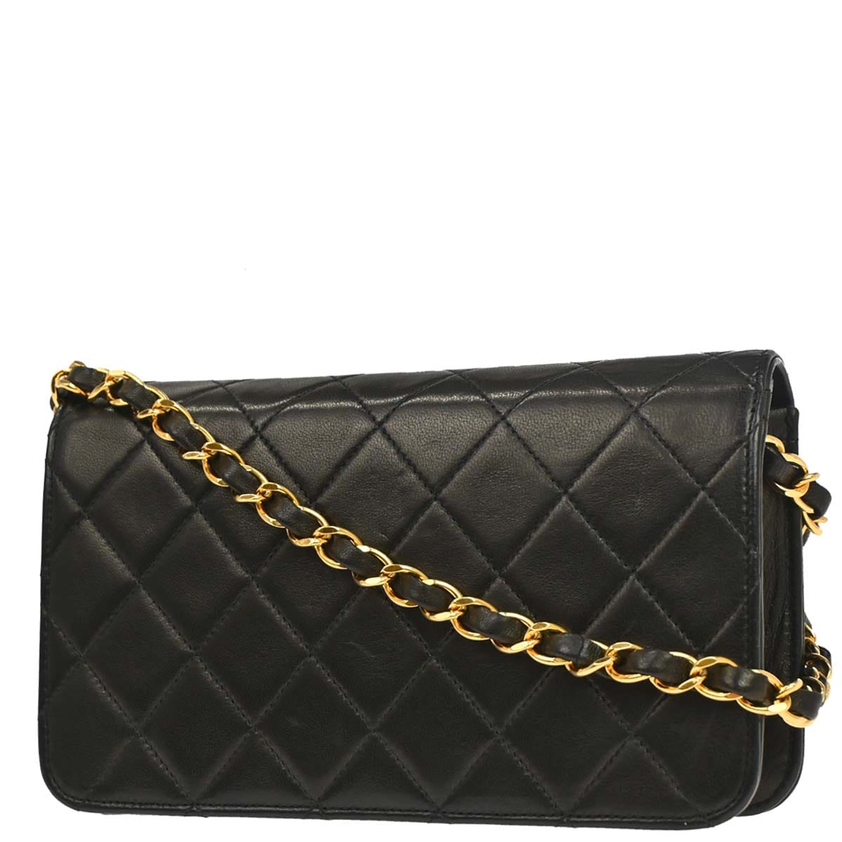 Chanel 1991 - 1994 Black Lambskin Pushlock Mini Full Flap Shoulder Bag