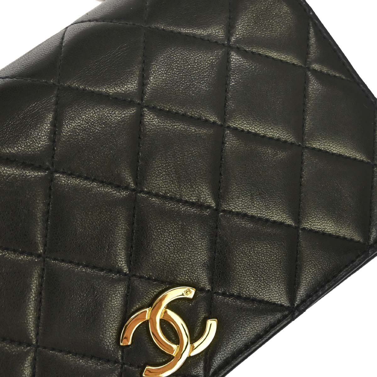 Chanel 1991 - 1994 Black Lambskin Pushlock Mini Full Flap Shoulder Bag