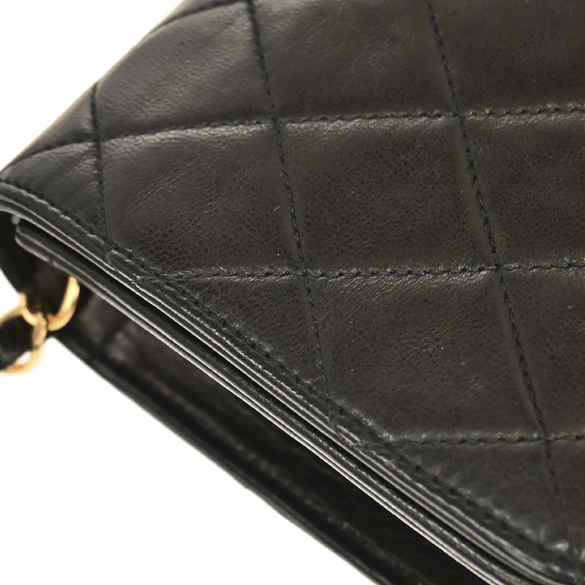 Chanel 1991 - 1994 Black Lambskin Pushlock Mini Full Flap Shoulder Bag