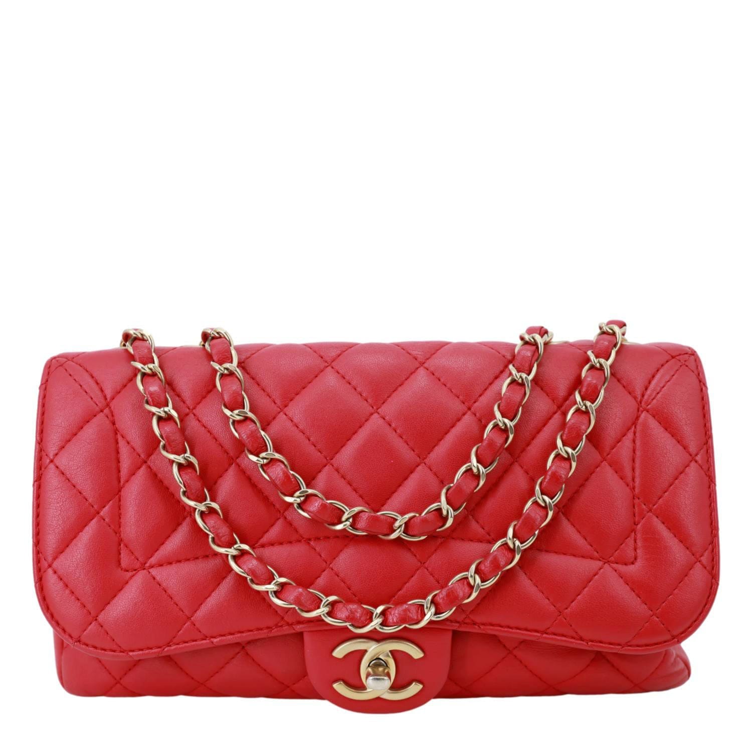 CHANEL Mademoiselle Chic Flap Medium Leather Shoulder Bag Red