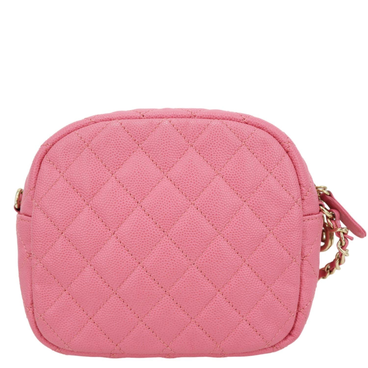 CHANEL Day Camera Case Quilted Caviar Leather Chain Shoulder Bag Pink