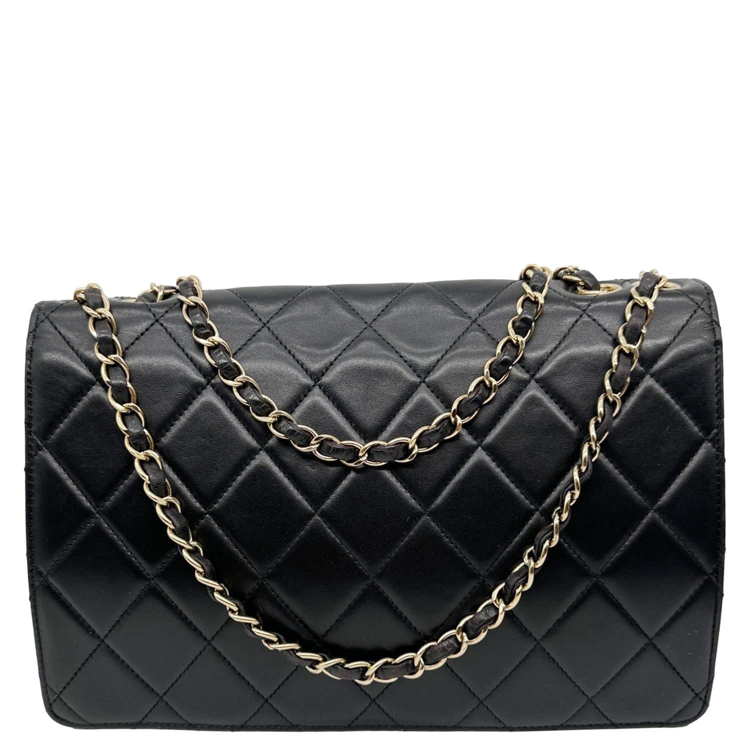 CHANEL Golden Class Flap Quilted Lambskin Leather Shoulder Bag Black
