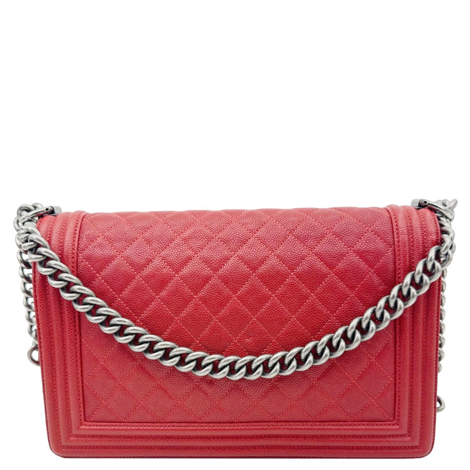 CHANEL Boy Flap New Medium Quilted Caviar Leather Chain Shoulder Bag Red