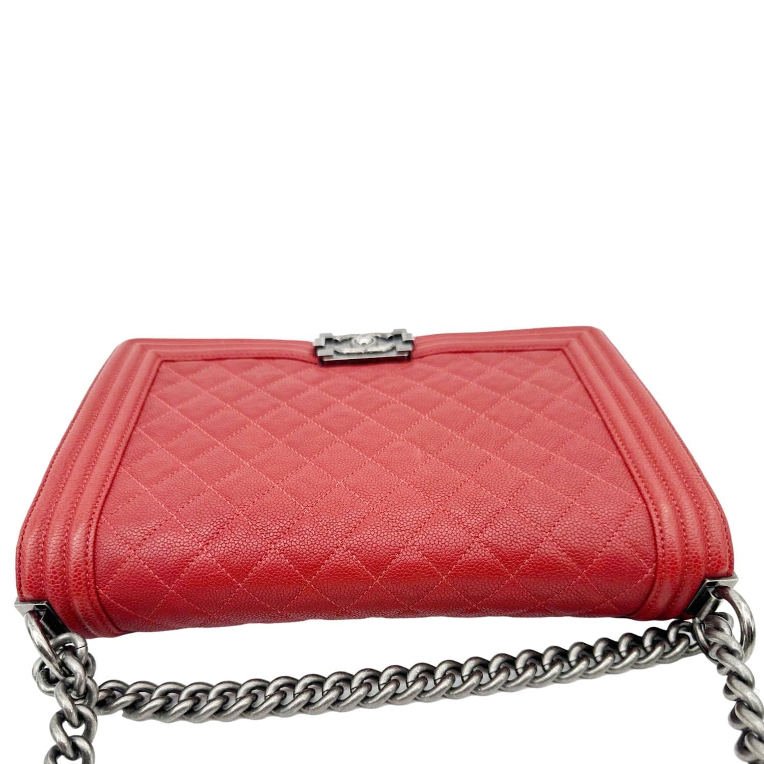 CHANEL Boy Flap New Medium Quilted Caviar Leather Chain Shoulder Bag Red