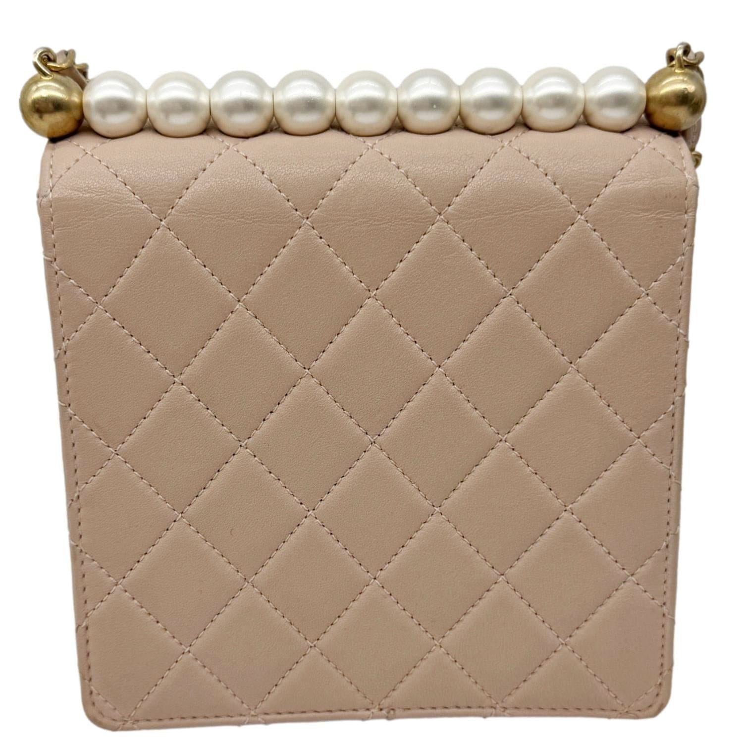 CHANEL Chic Pearls Flap Quilted Lambskin Leather Shoulder Bag Pink
