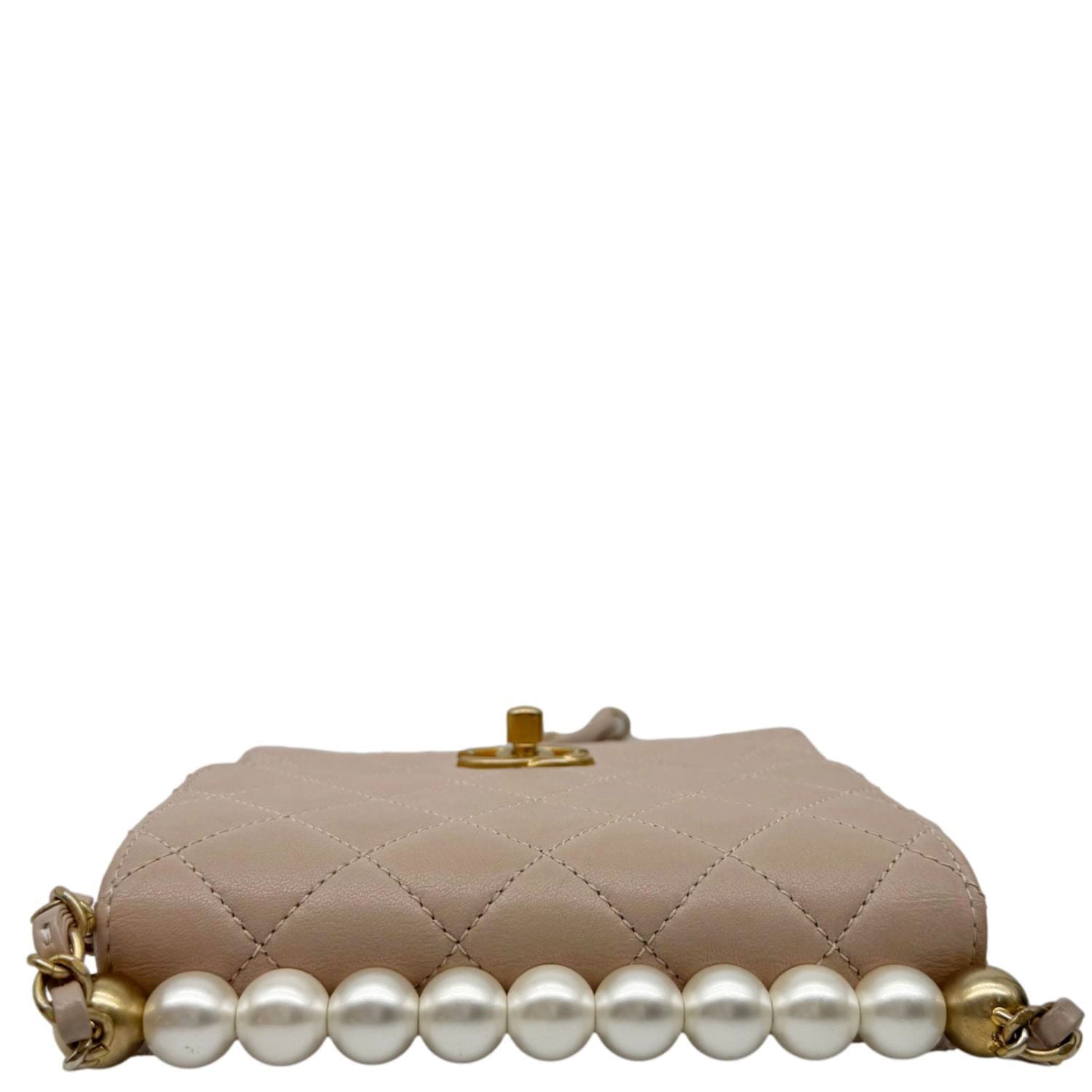 CHANEL Chic Pearls Flap Quilted Lambskin Leather Shoulder Bag Pink