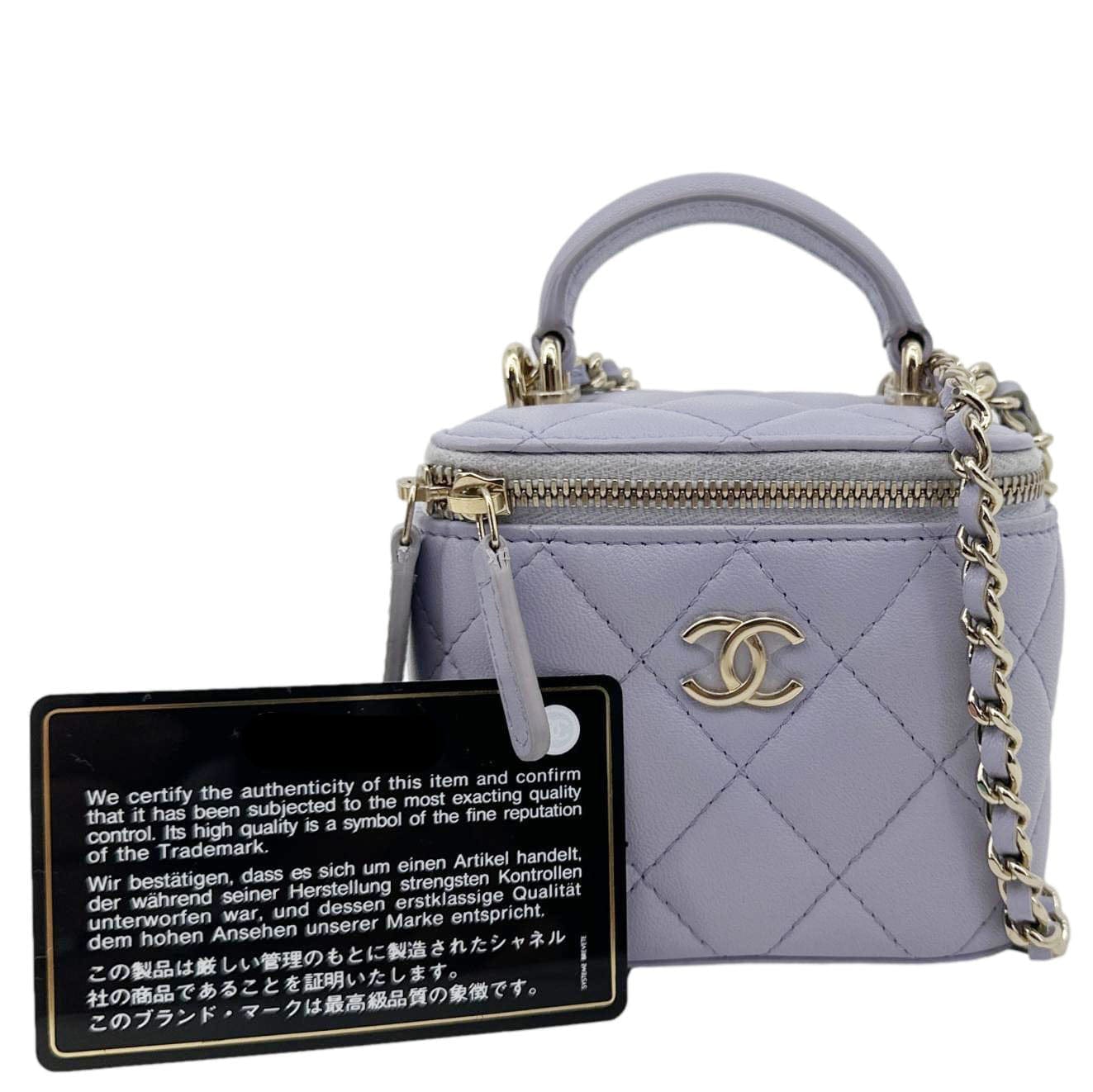 CHANEL Mini Vanity Lambskin Quilted Leather Top Handle Case With Chain Lilac