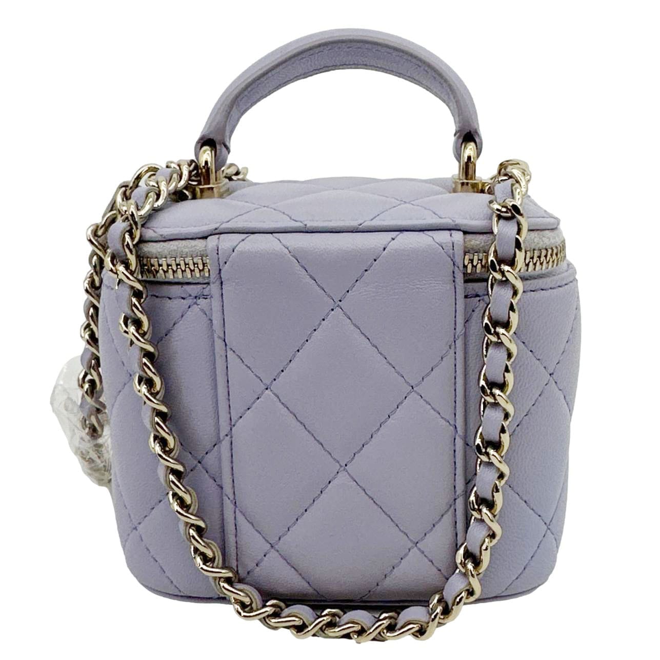 CHANEL Mini Vanity Lambskin Quilted Leather Top Handle Case With Chain Lilac