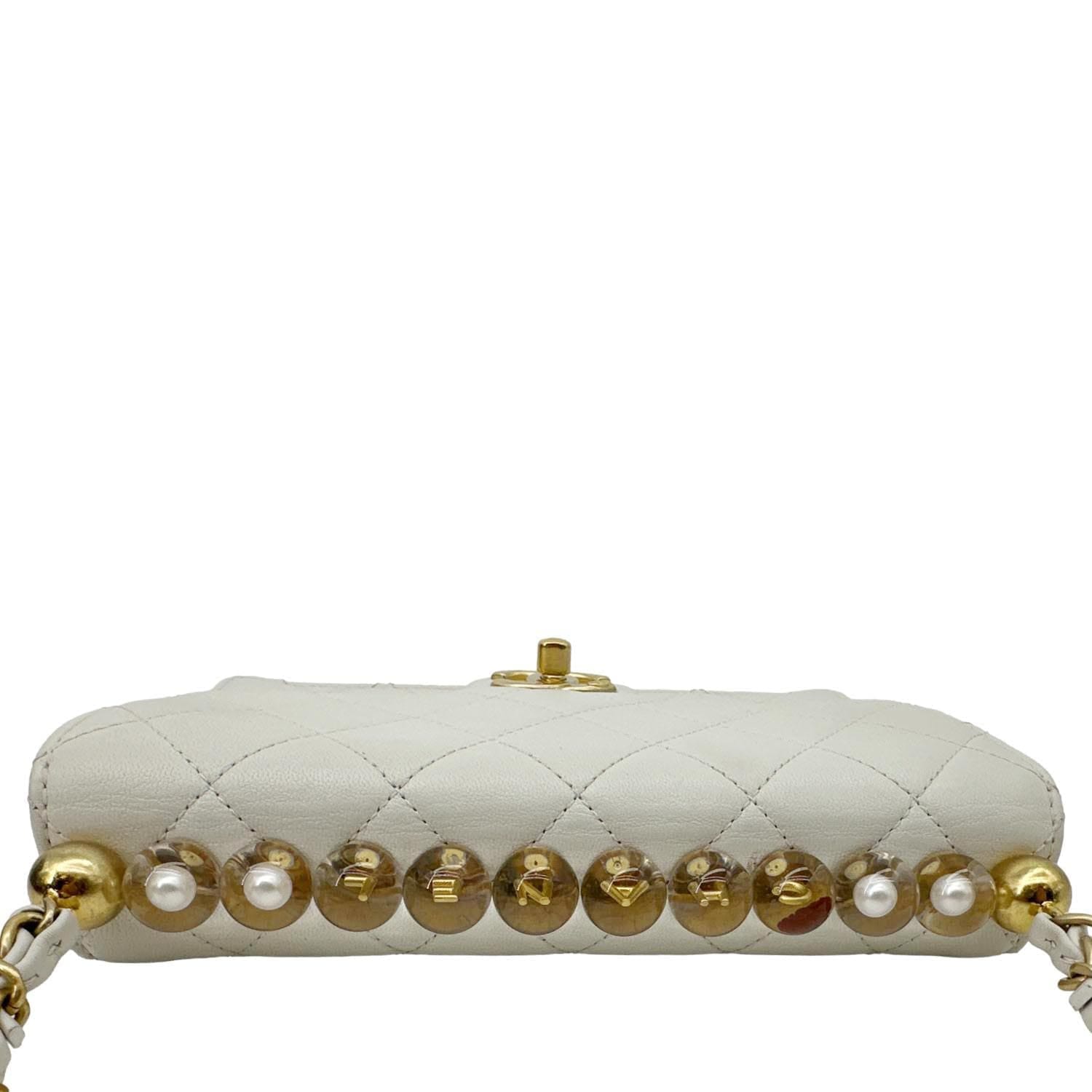 CHANEL Chic Pearls Flap Quilted Leather Shoulder Bag Off White