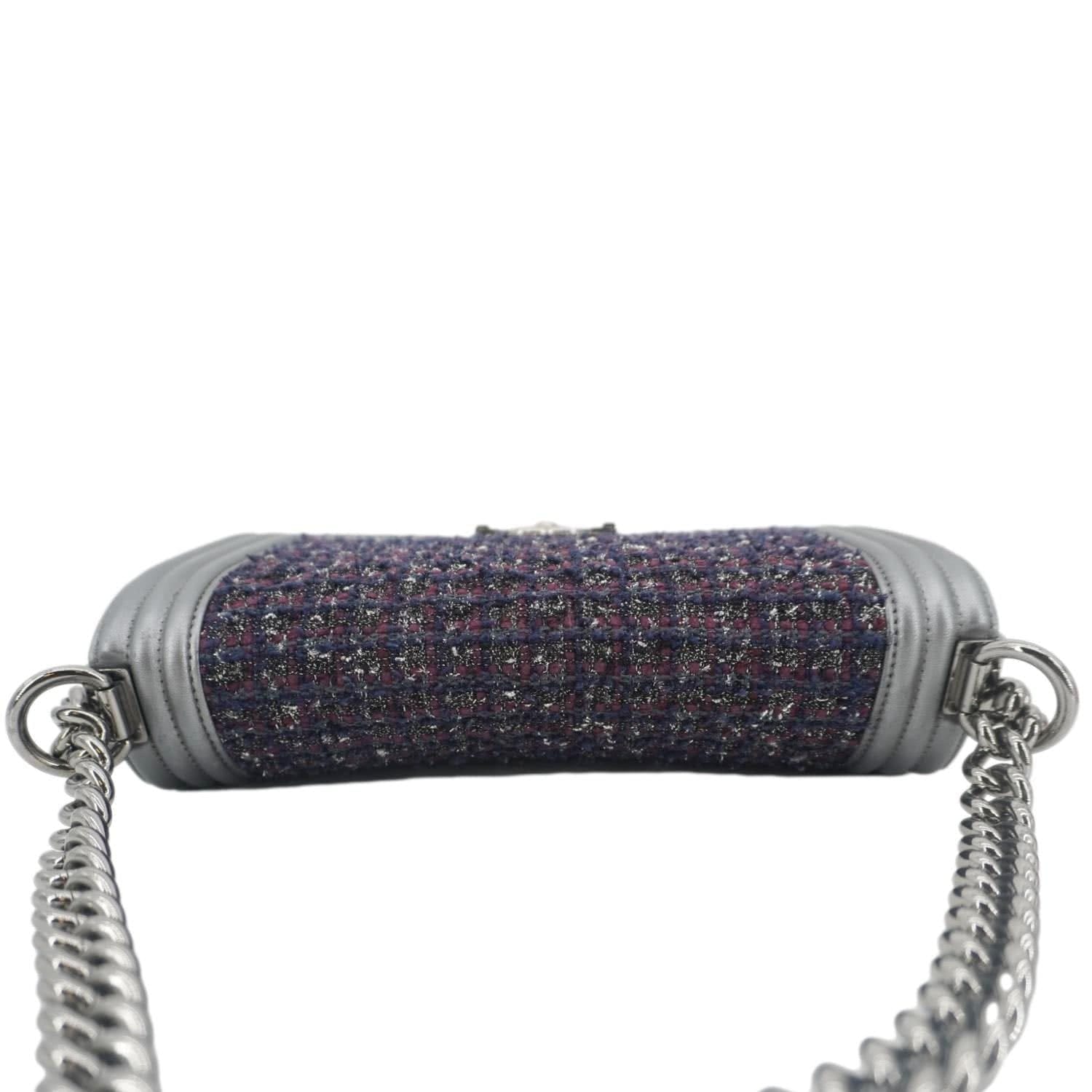 CHANEL Boy Flap Tweed Bag Shoulder Bag Silver