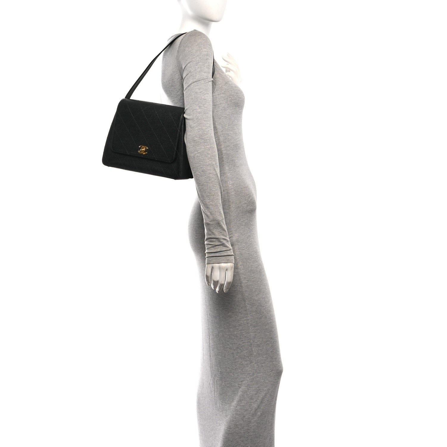 Chanel Caviar Diamond Stitched Flap Shoulder Bag Black