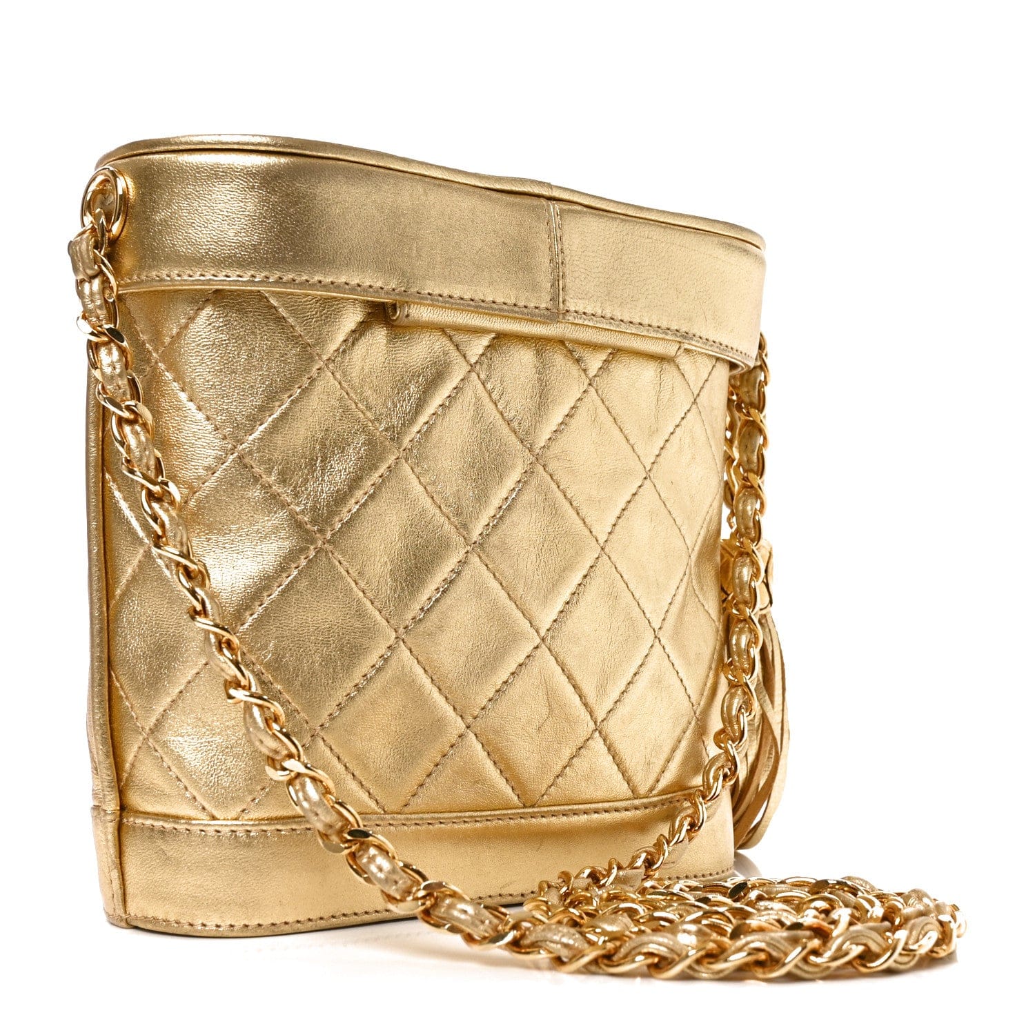 Chanel Metallic Lambskin Quilted Tassel Shoulder Bag Gold