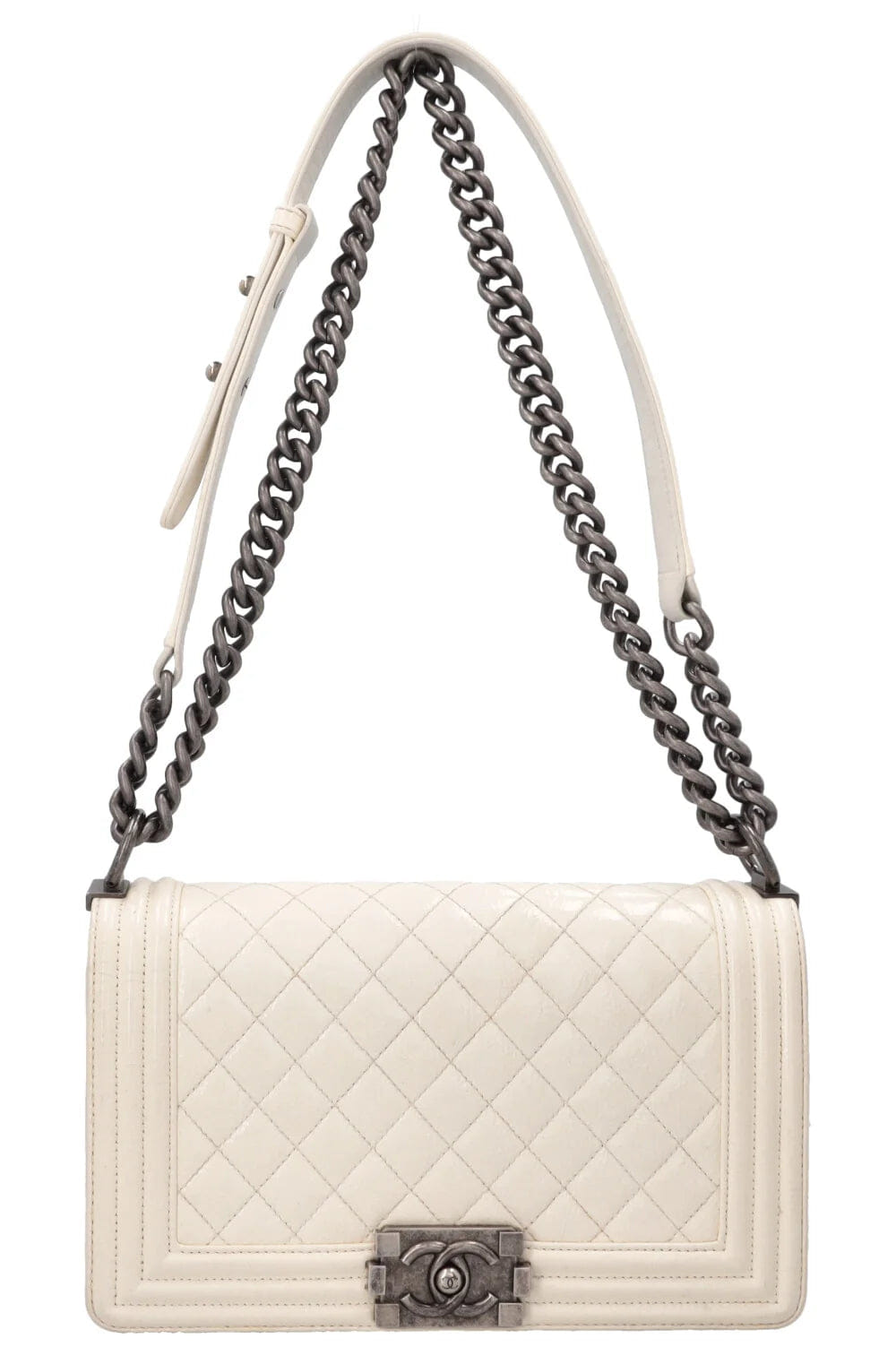 Chanel Medium White Patent Leather Boy Shoulder Bag