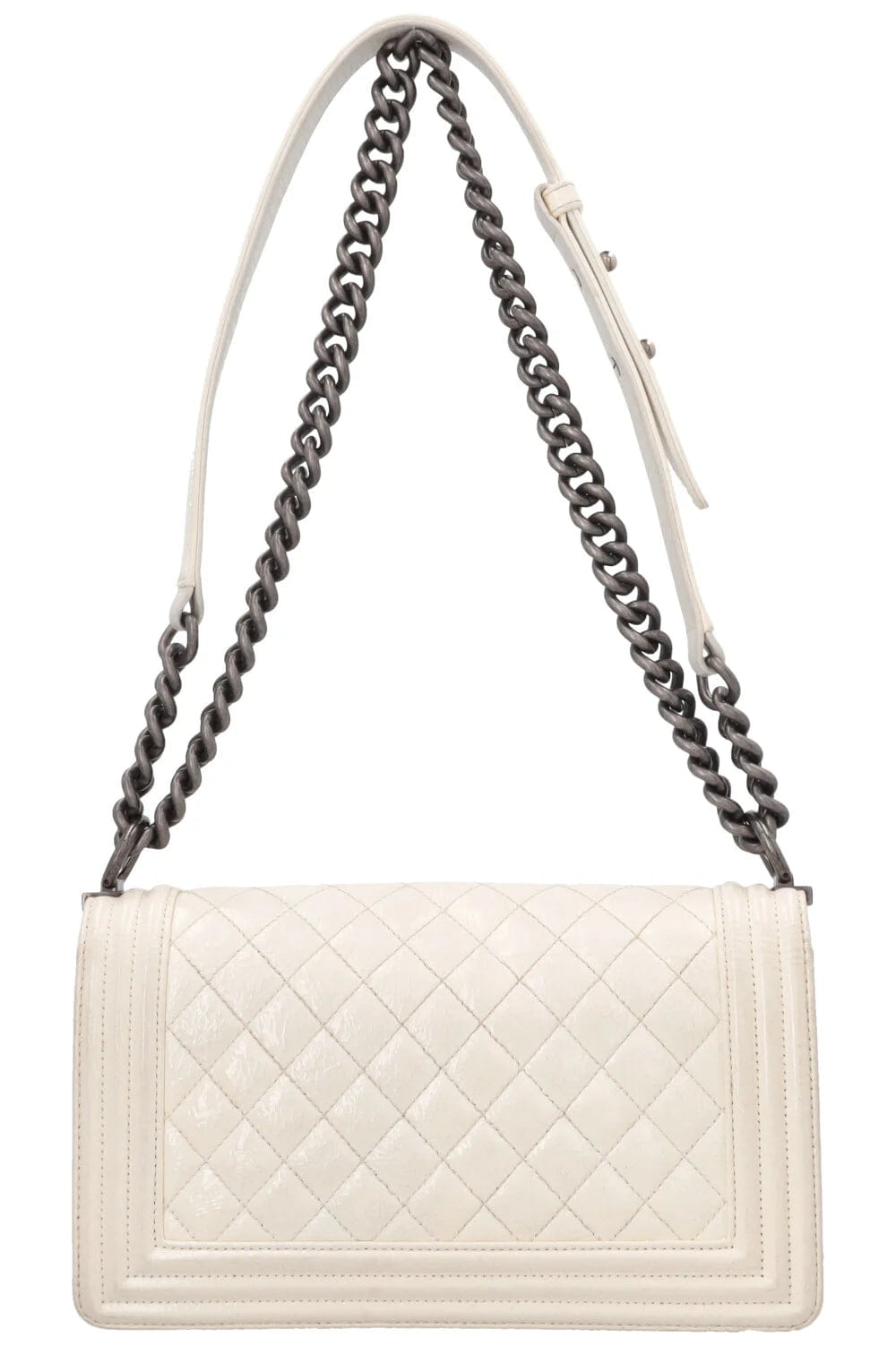 Chanel Medium White Patent Leather Boy Shoulder Bag