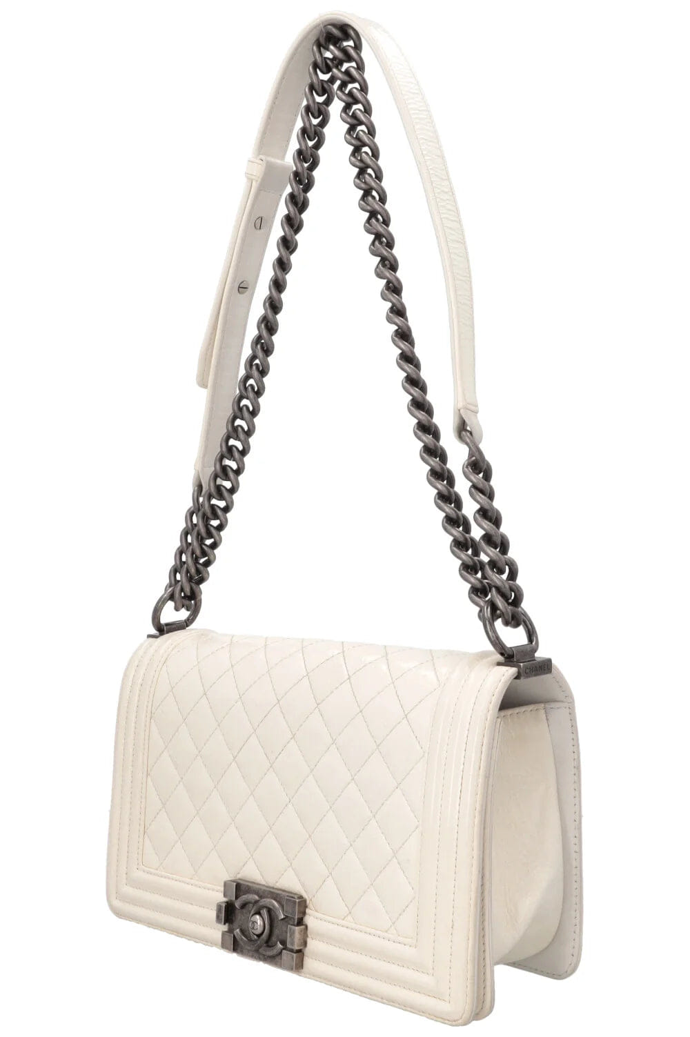 Chanel Medium White Patent Leather Boy Shoulder Bag