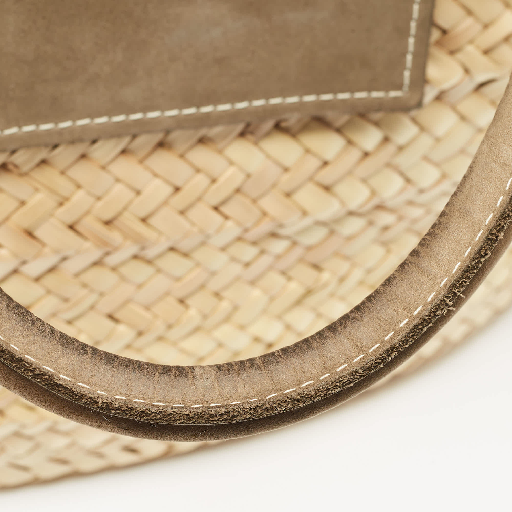 Jacquemus Green/cream Woven Raffia And Nubuck Leather Le Panier Soleil Tote