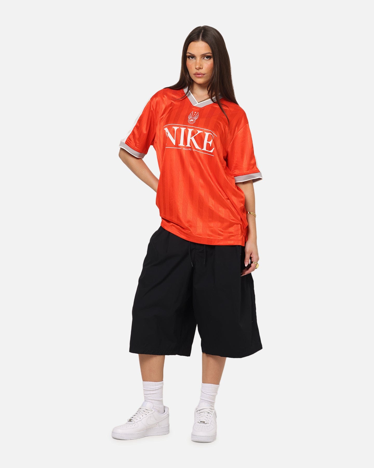 Nike Women's Sportswear V - Neck Jersey T - Shirt Picante Red/Sail