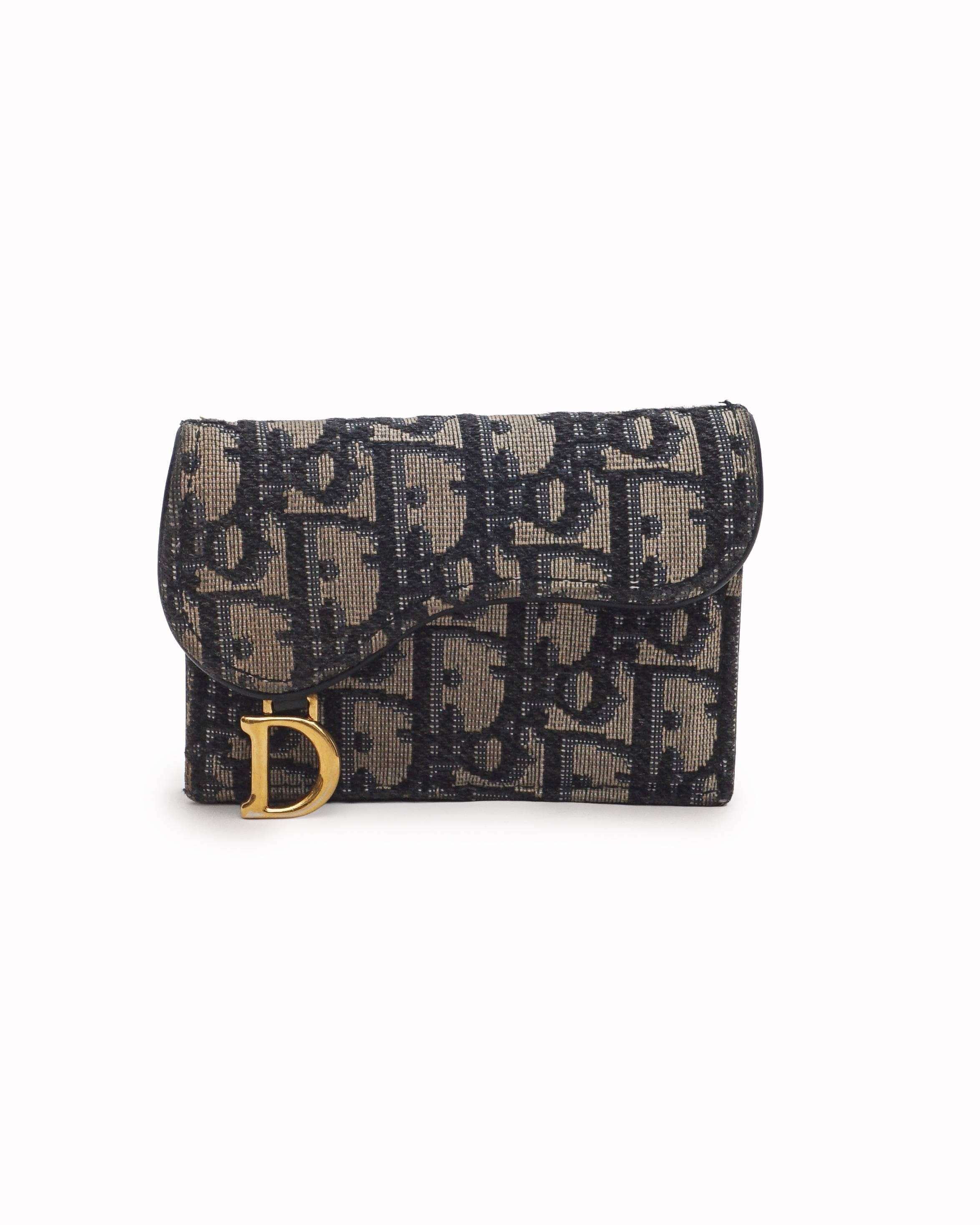 Dior Christian Dior Oblique Jacquard Saddle Flap Card Holder Wallet