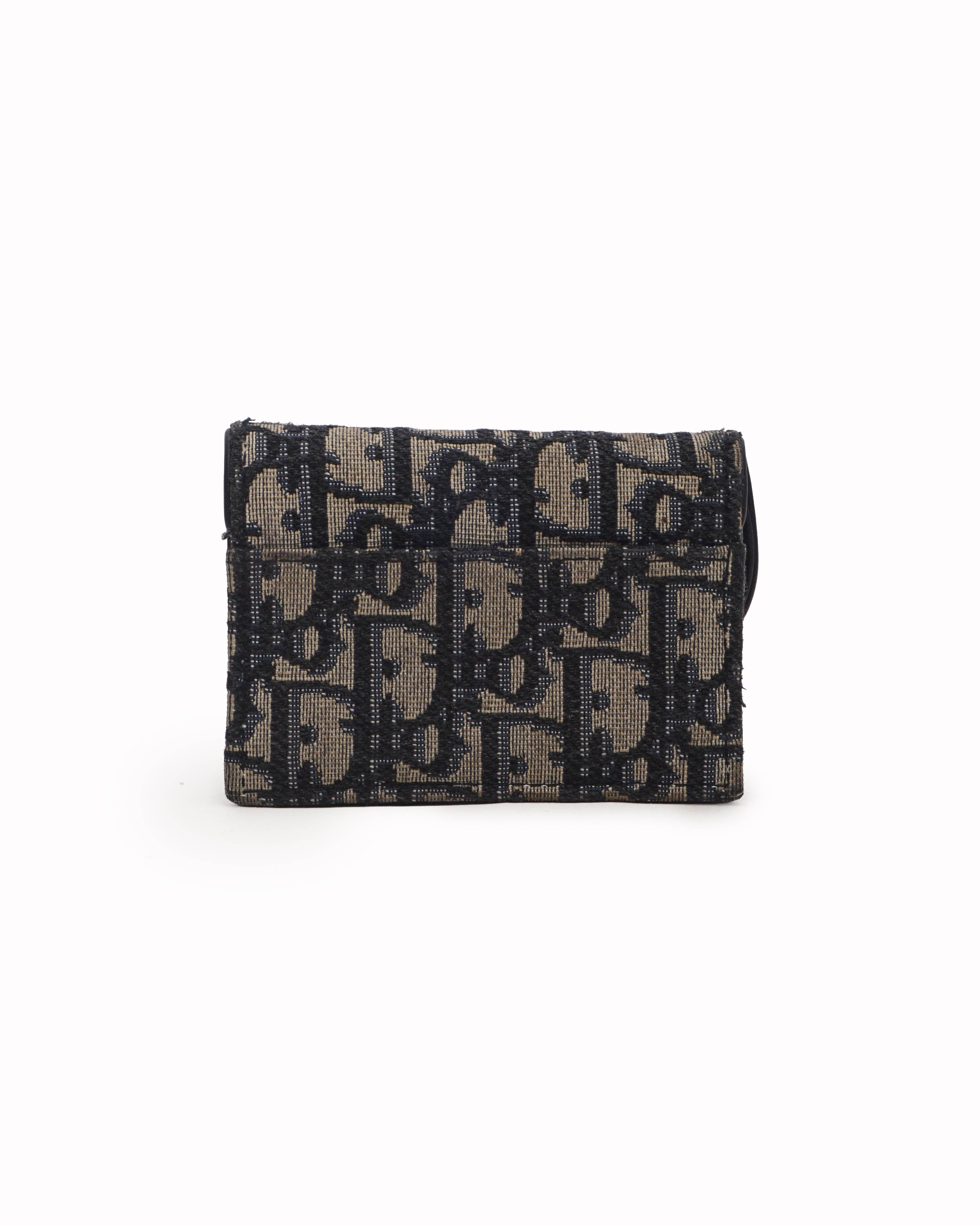 Dior Christian Dior Oblique Jacquard Saddle Flap Card Holder Wallet