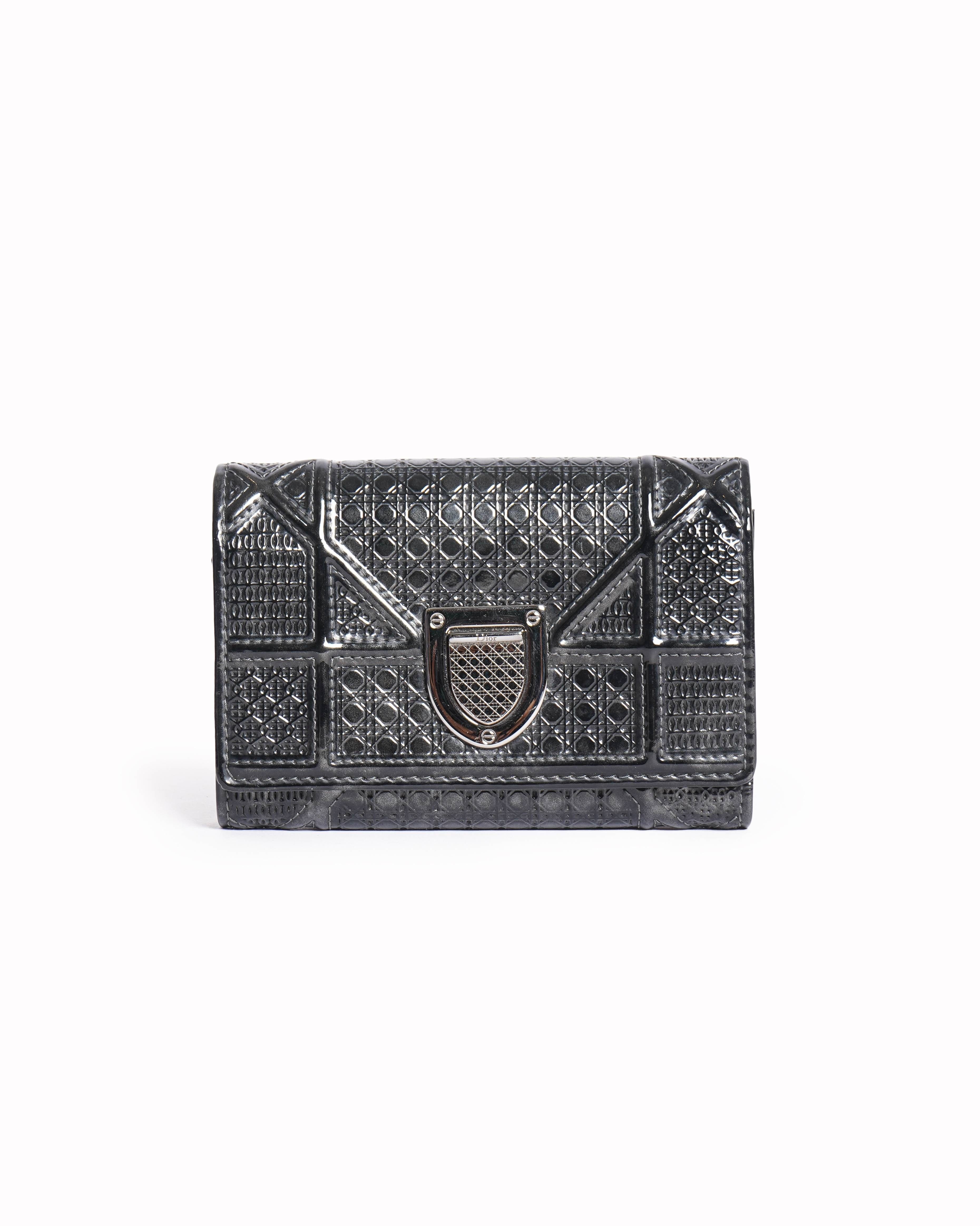 Dior Christian Dior Micro Metallic Diorama Black Micro Cannage Wallet