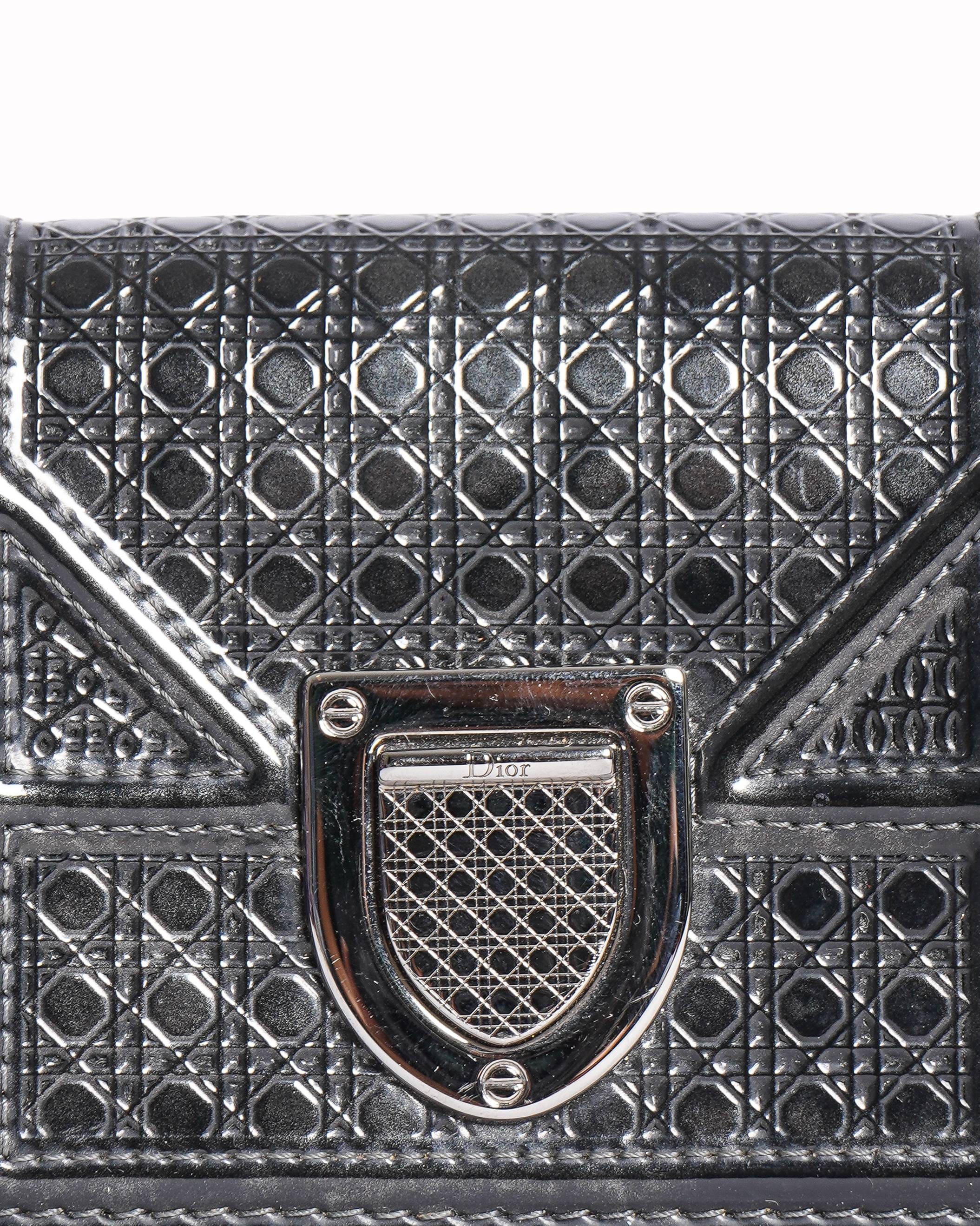 Dior Christian Dior Micro Metallic Diorama Black Micro Cannage Wallet