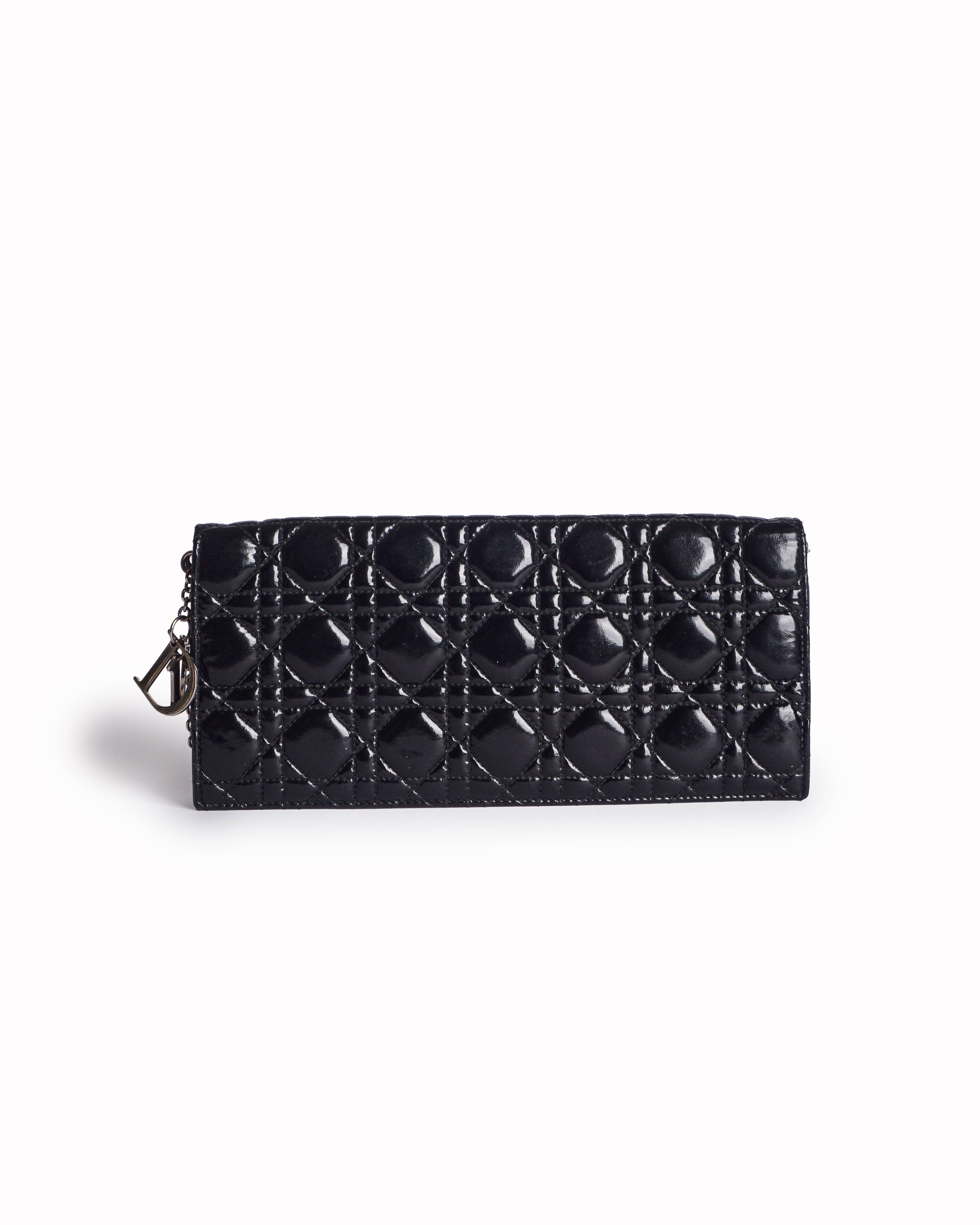 Dior Lady Cannage Black Patent Leather Long Wallet
