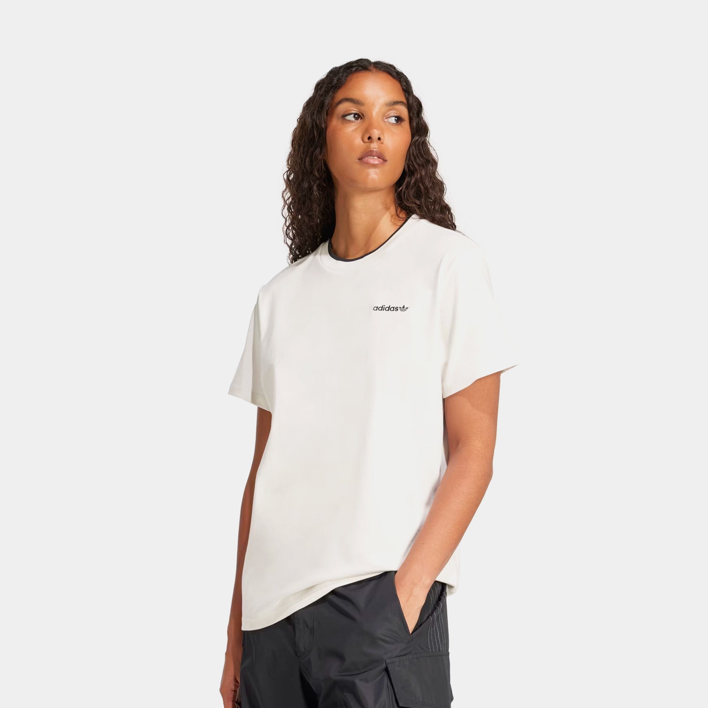 adidas Graphic Sports 3 Stripes Womens Short Sleeve Shirt (Cloud White)