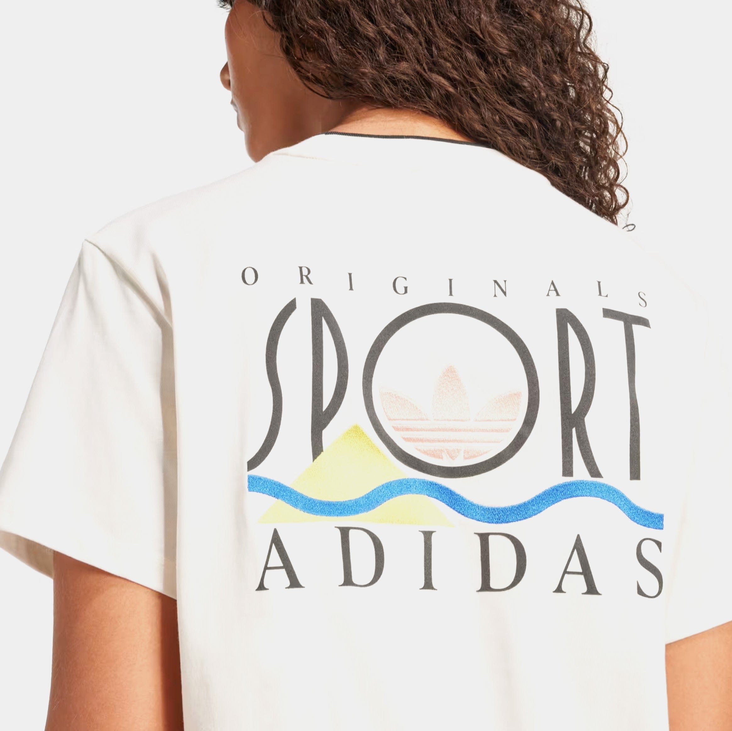 adidas Graphic Sports 3 Stripes Womens Short Sleeve Shirt (Cloud White)
