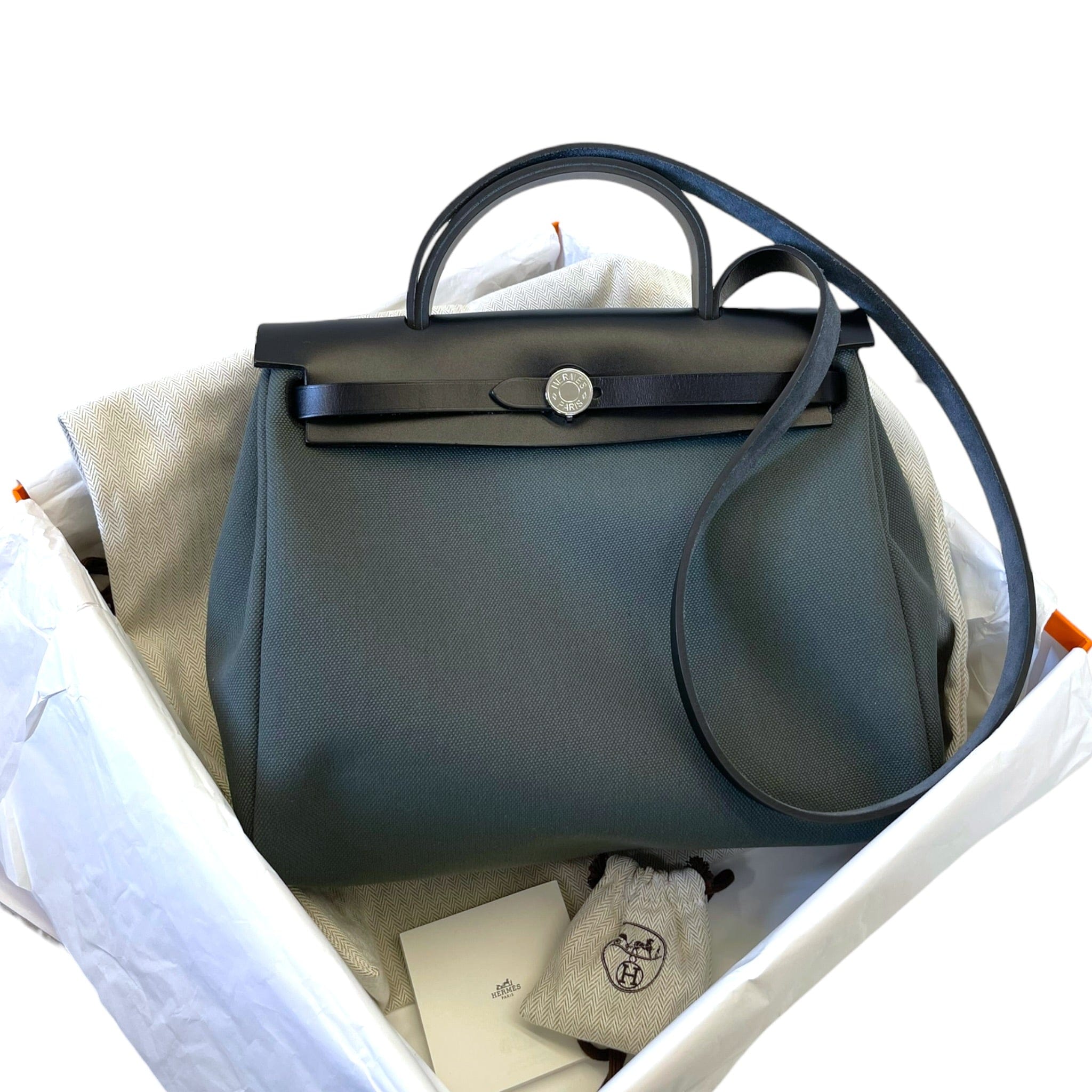 Hermès Herbag Zip 31 Travel Bag Black Militaire Canvas