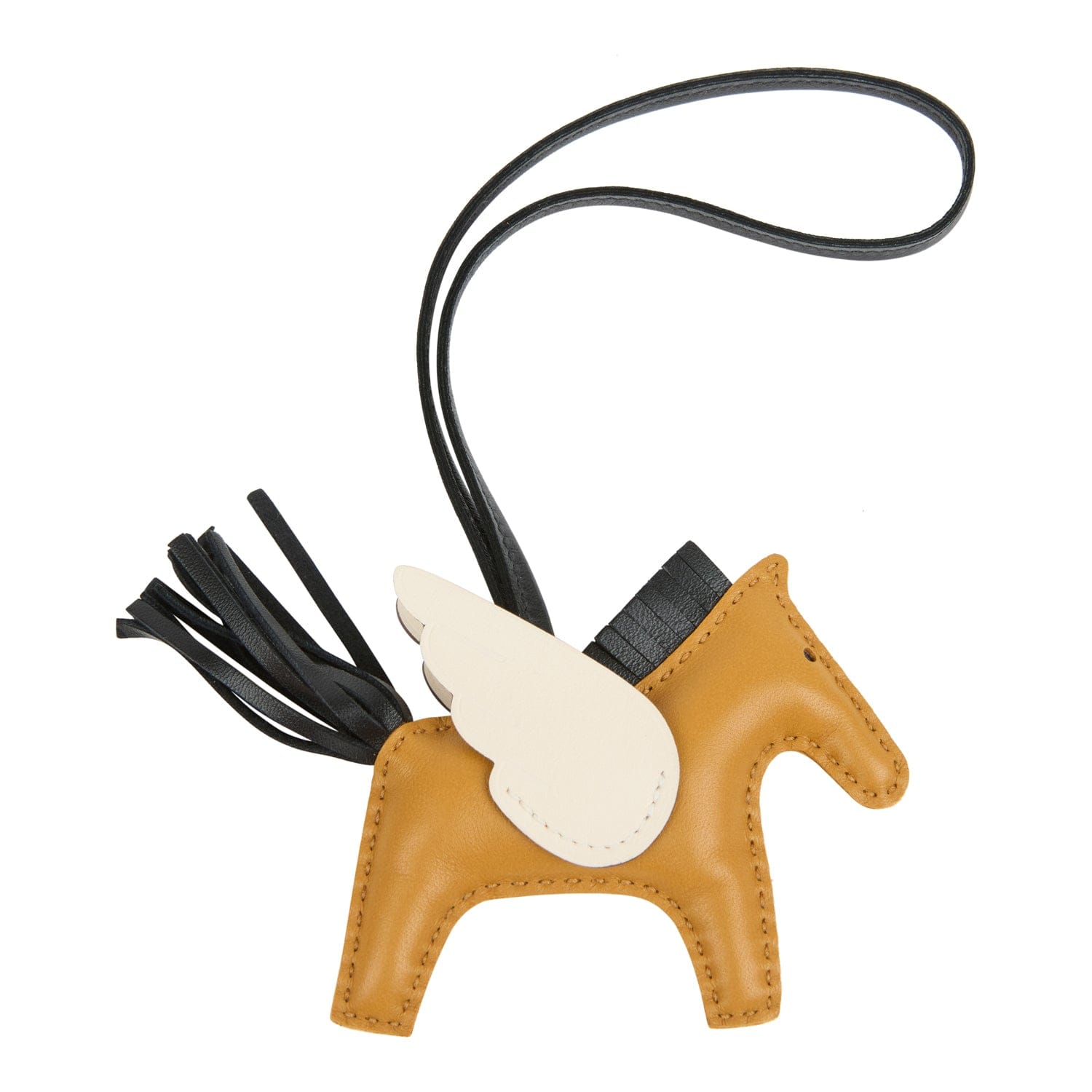 Hermes Pegase Rodeo Bag Charm PM Sesame, Black and Nata Milo Lambskin