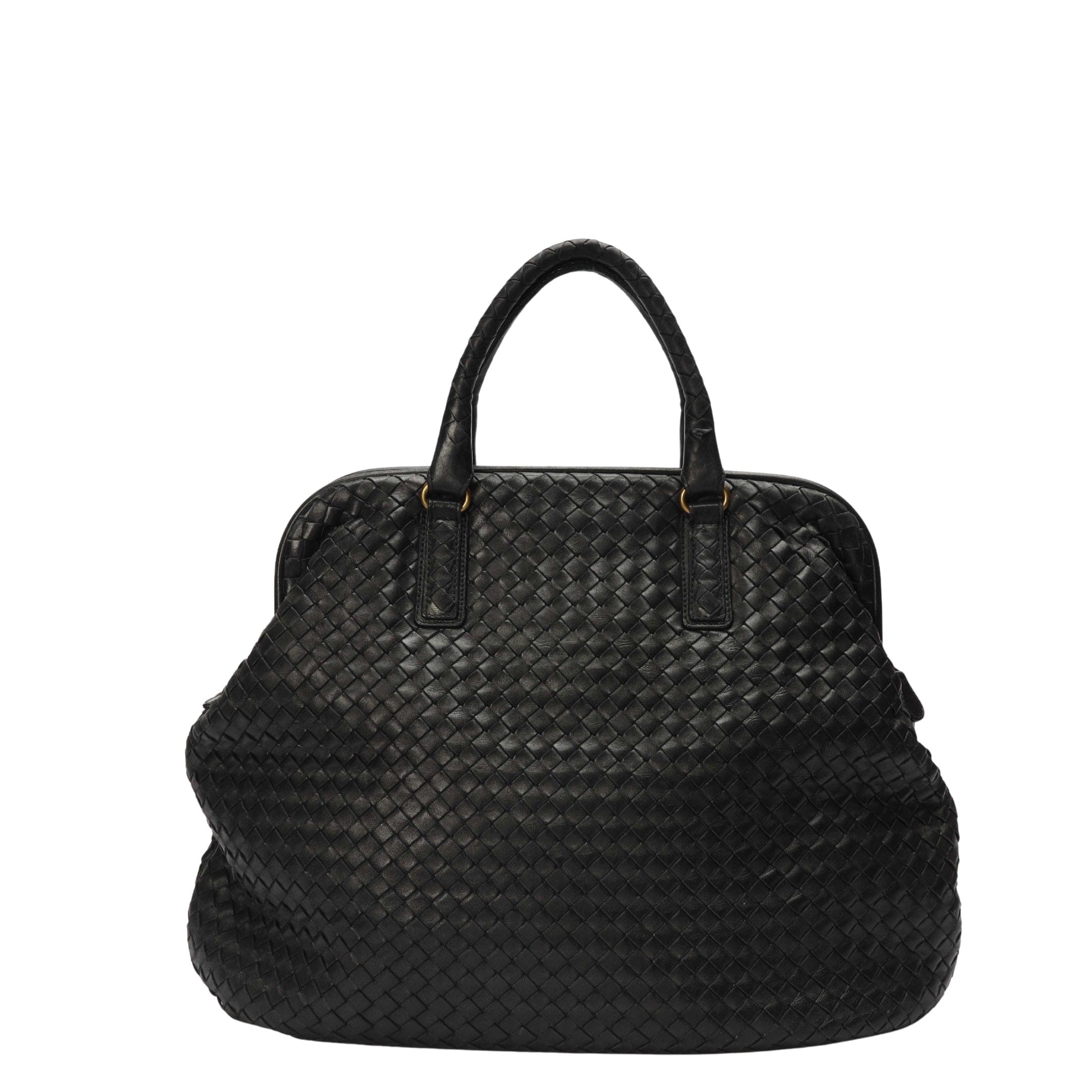 Bottega Veneta Intrecciato Woven Frame Top Black Tote