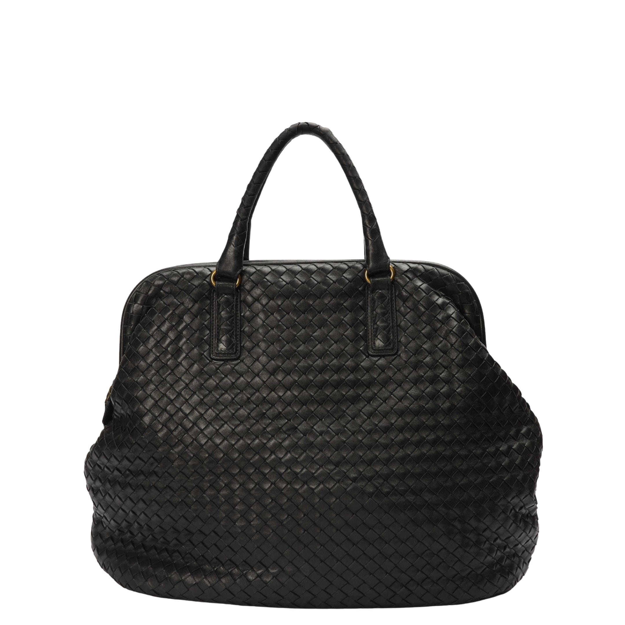Bottega Veneta Intrecciato Woven Frame Top Black Tote