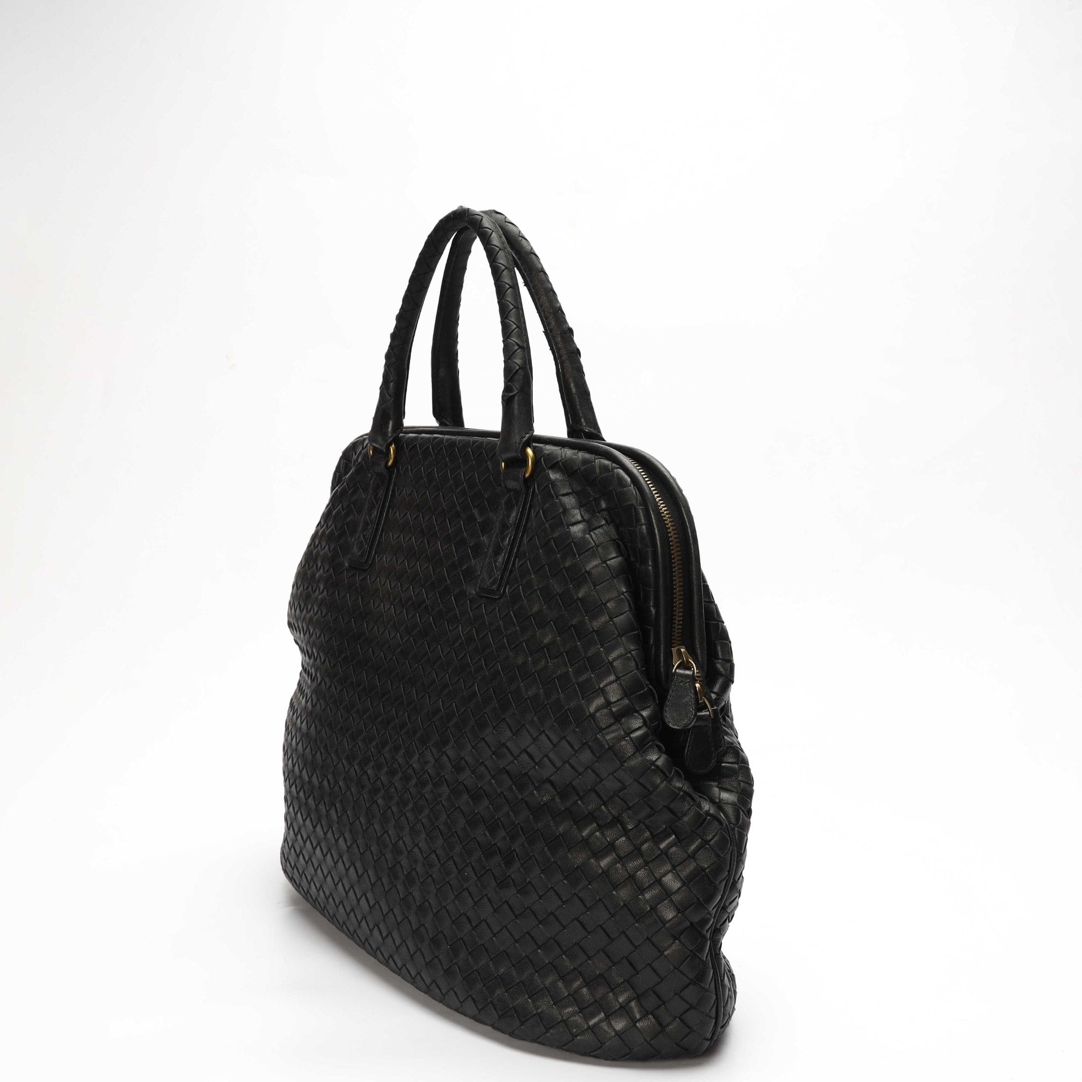 Bottega Veneta Intrecciato Woven Frame Top Black Tote
