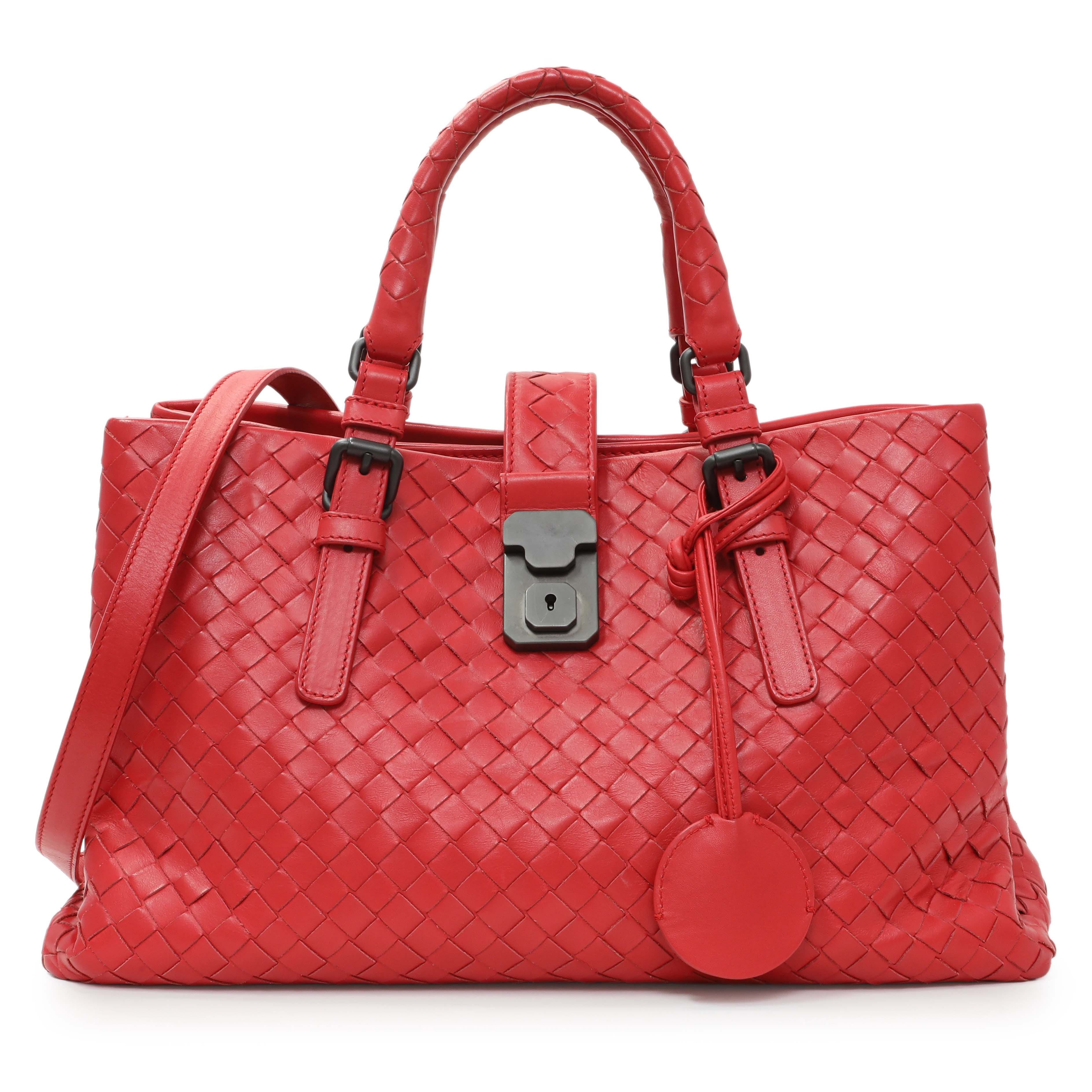 Bottega Veneta Red Intrecciato Small Roma Tote