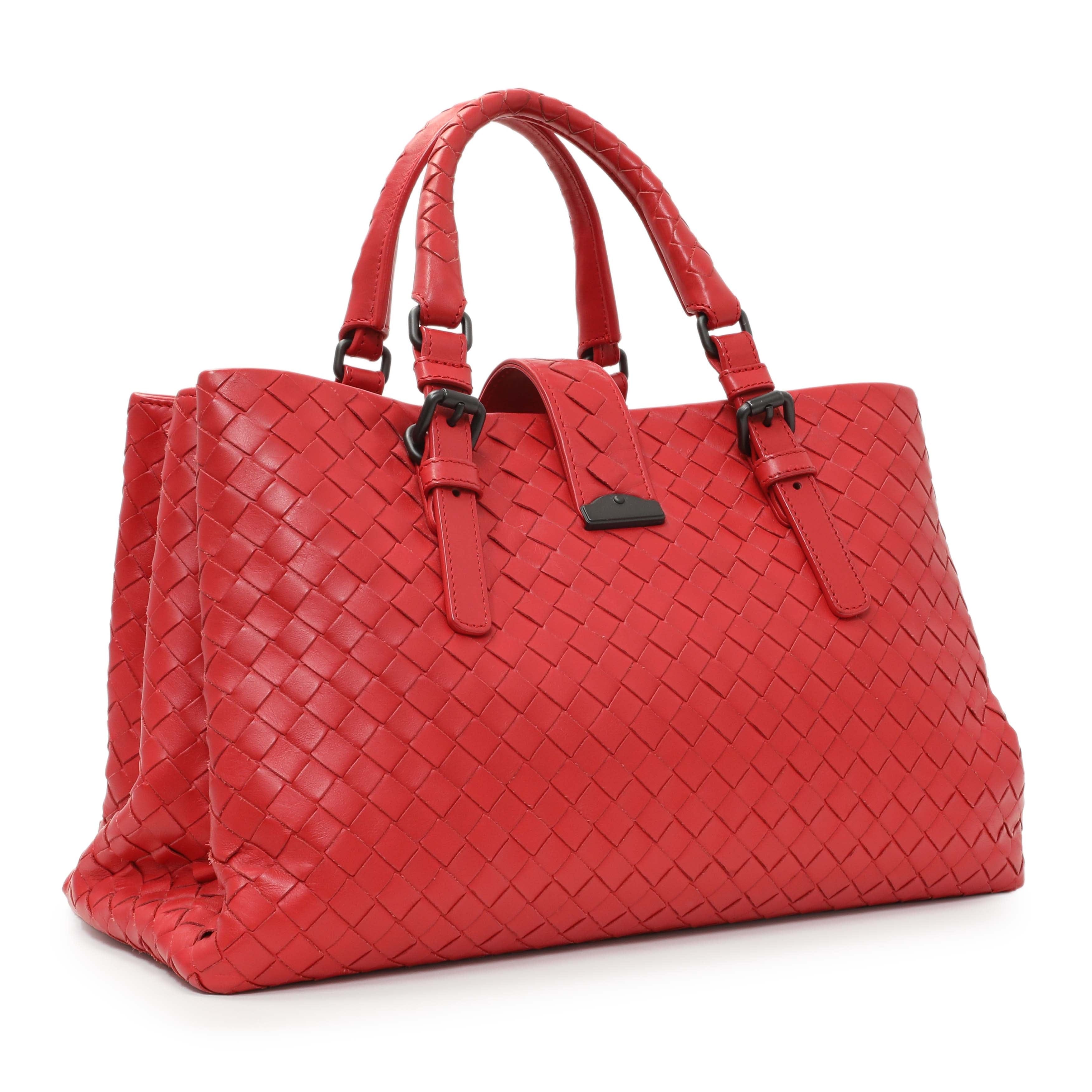 Bottega Veneta Red Intrecciato Small Roma Tote