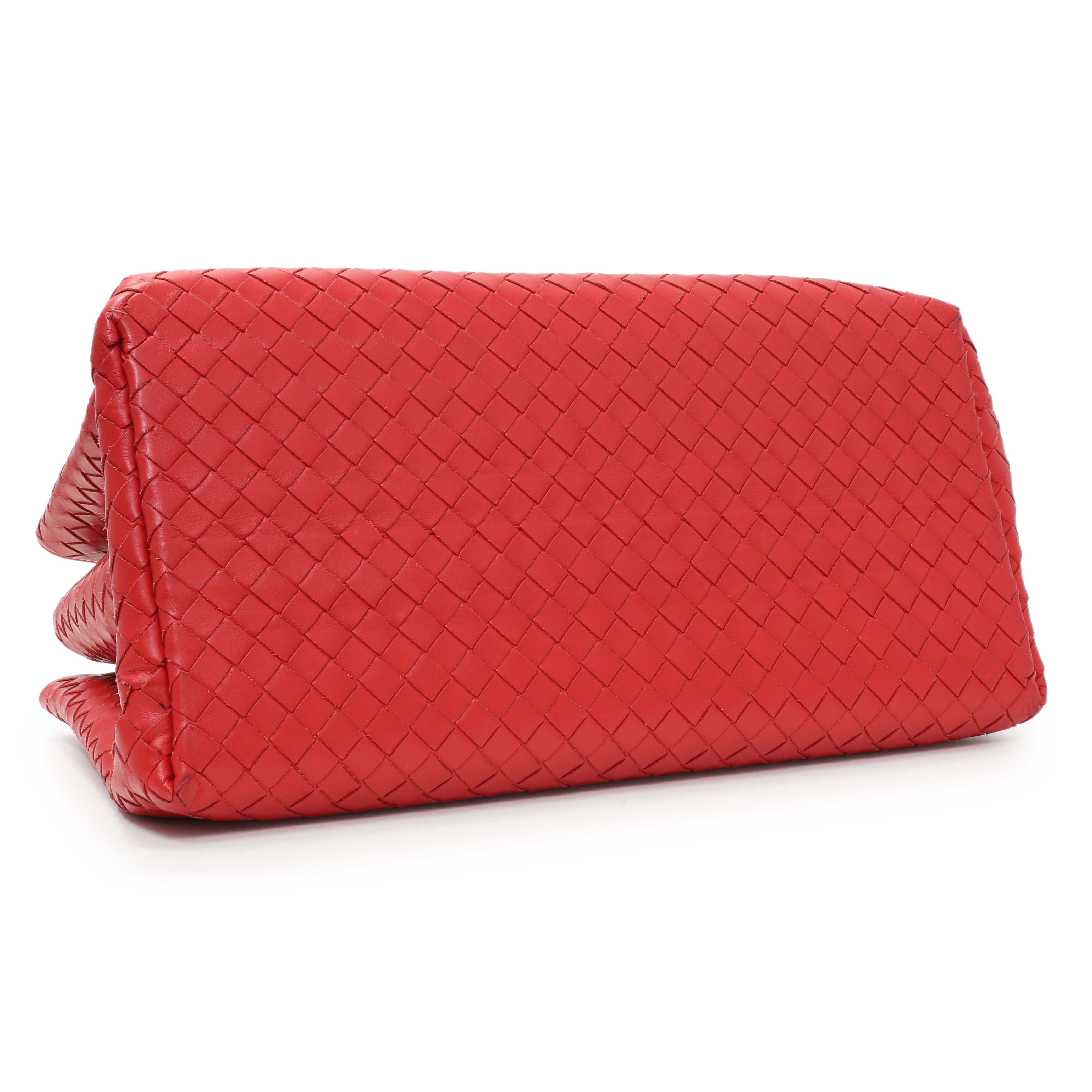 Bottega Veneta Red Intrecciato Small Roma Tote
